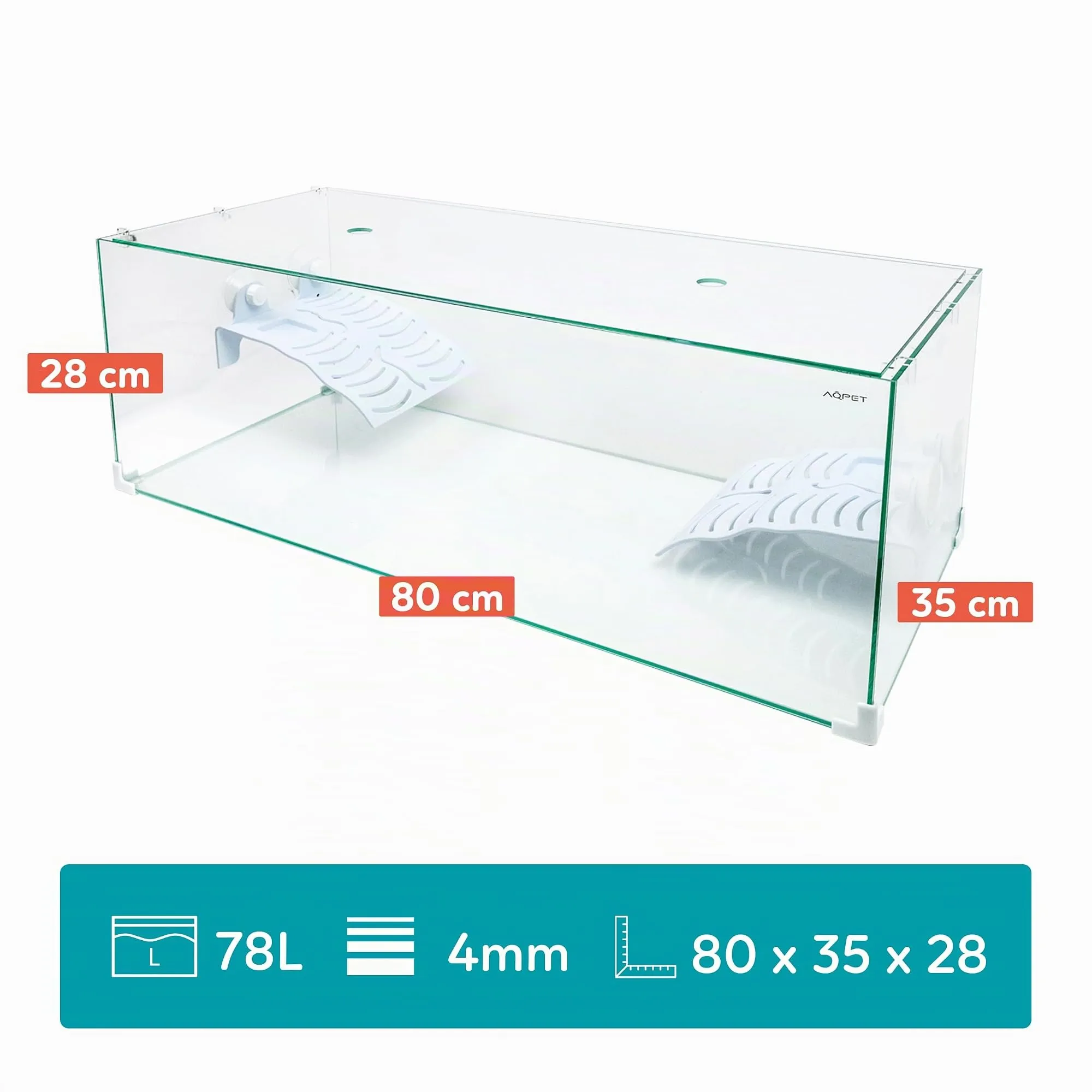 AQPET Tartarughiera in Vetro con Coperchio e Isola per Tartarughe d'Acqua, 80x35x28 cm, 78 Litri - immagine 3