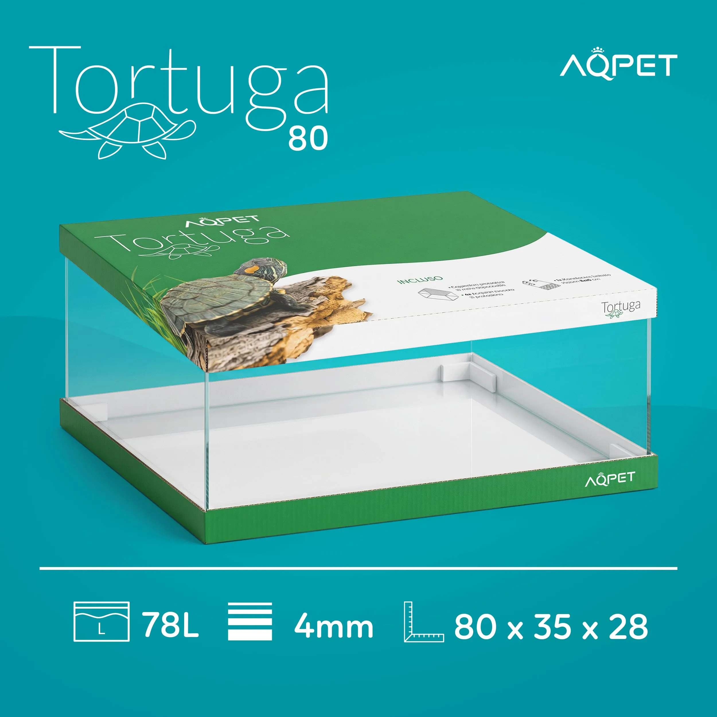 AQPET Tartarughiera in Vetro con Coperchio e Isola per Tartarughe d'Acqua, 80x35x28 cm, 78 Litri - immagine 9