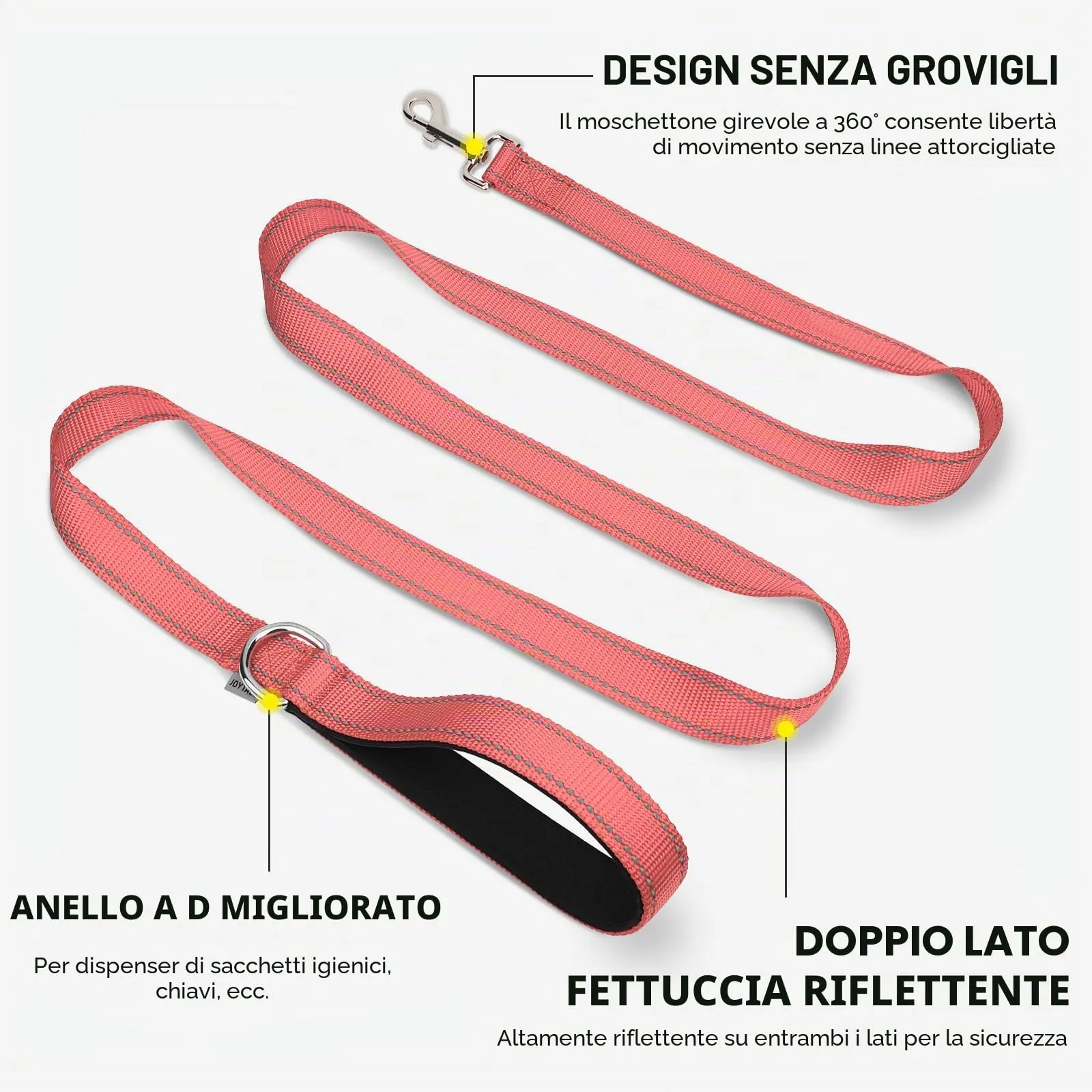 Joytale Guinzaglio per Cani Riflettente Imbottito, 1.8m x 2.5cm, Rosa - immagine 5