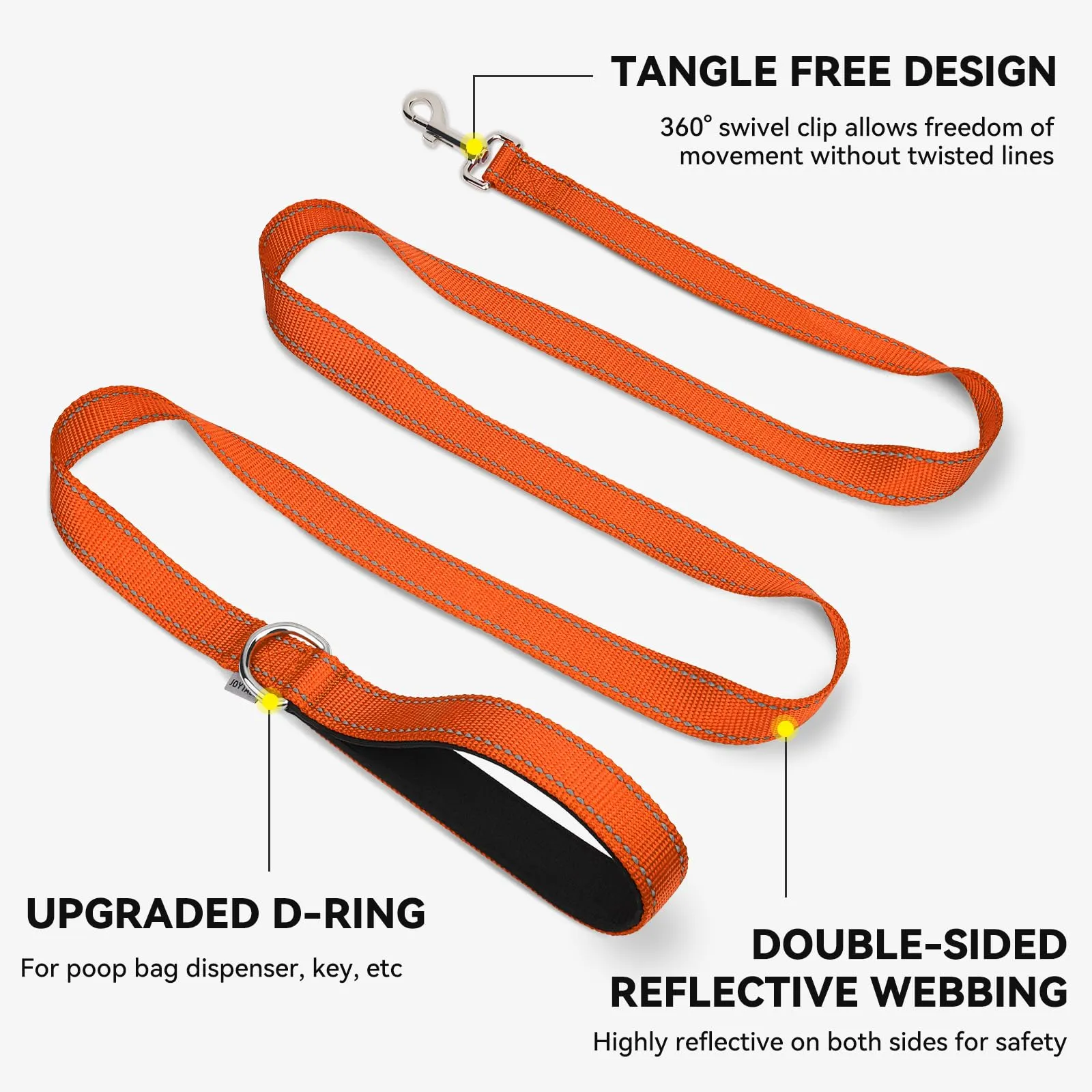 Joytale Guinzaglio per Cani Riflettente Imbottito, 1.8m x 2cm, Arancia - immagine 5
