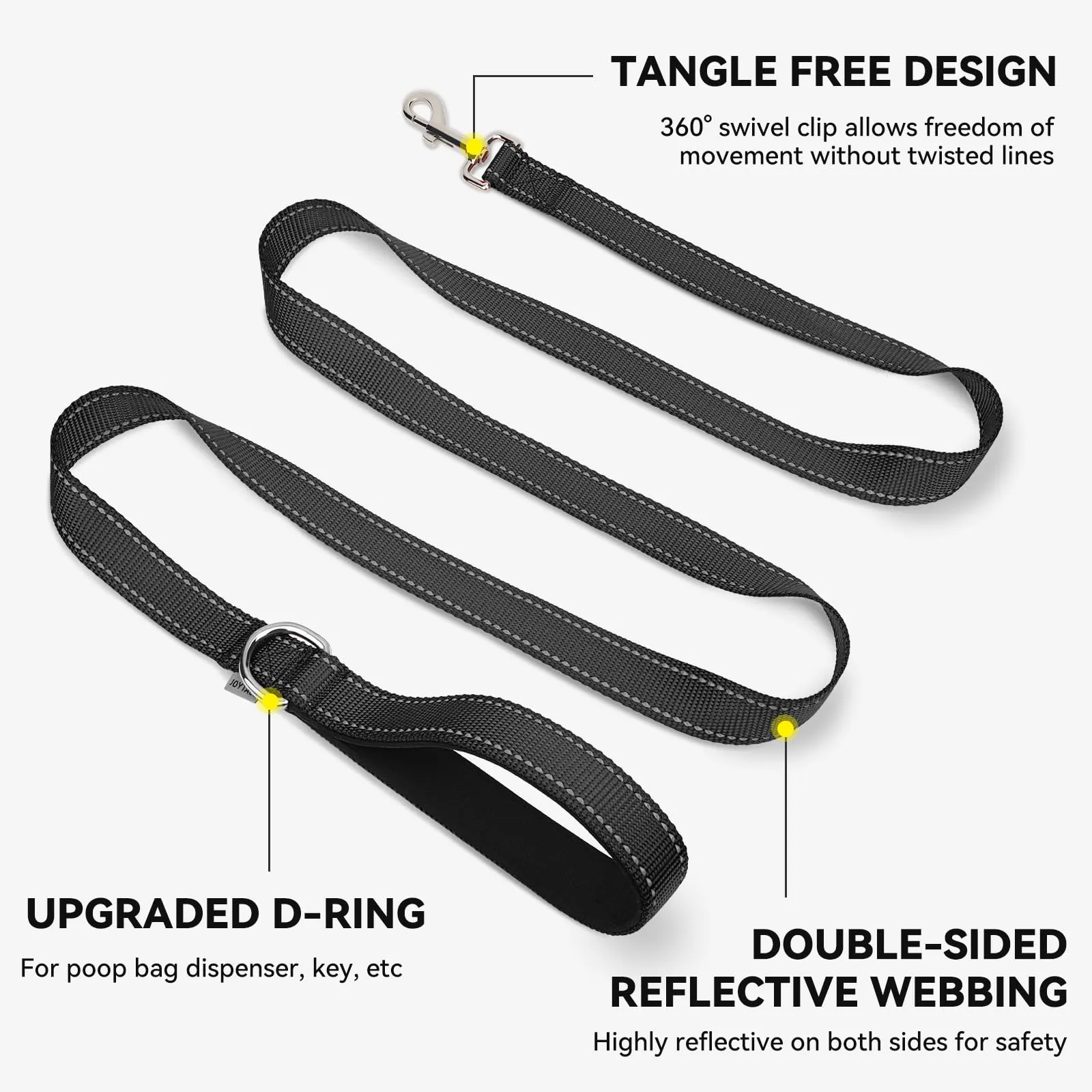 Joytale Guinzaglio per Cani Riflettente Imbottito, 1.8m x 2cm, Nero - immagine 5