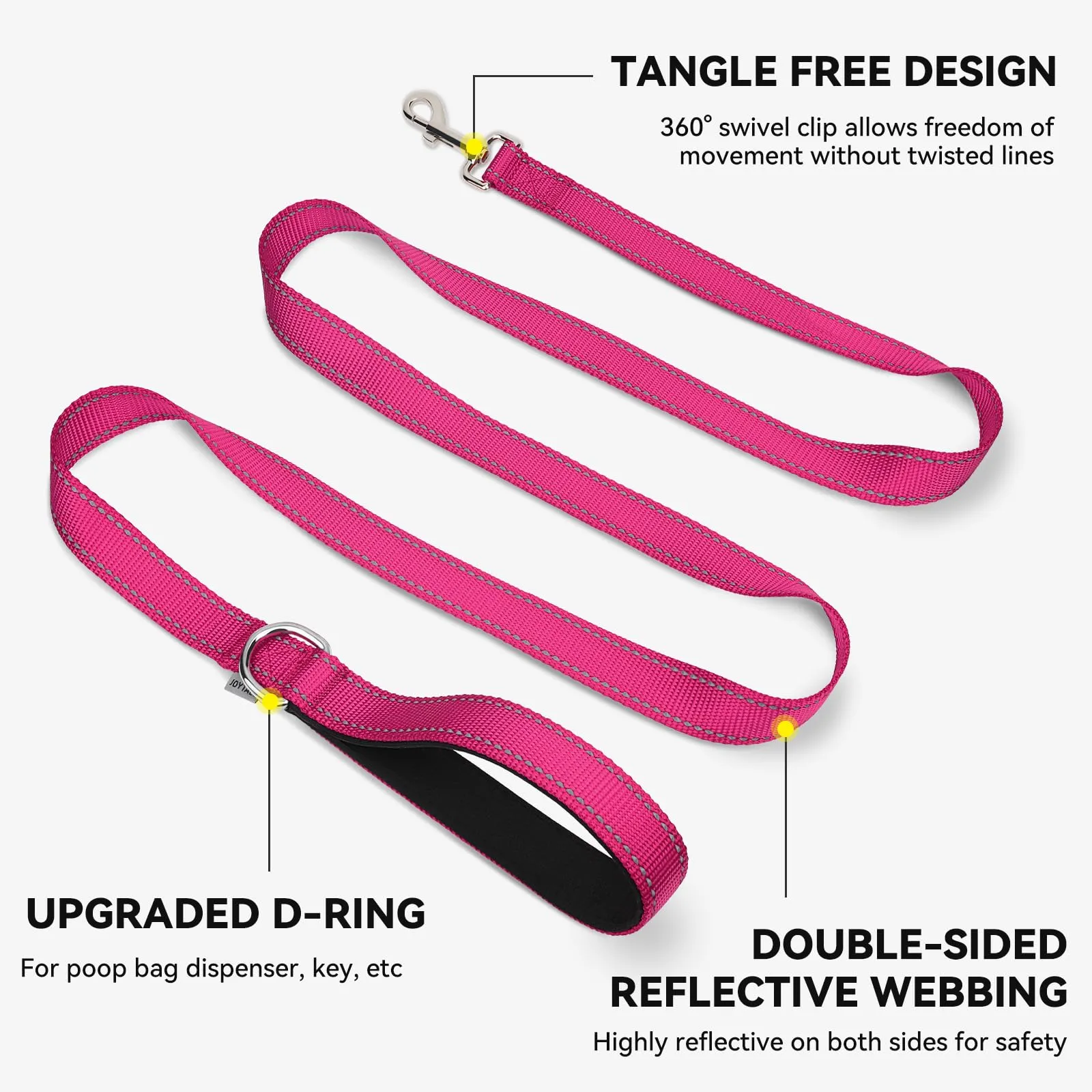 Joytale Guinzaglio per Cani Riflettente Imbottito, 1.2m x 2.5cm, Rosa caldo - immagine 5