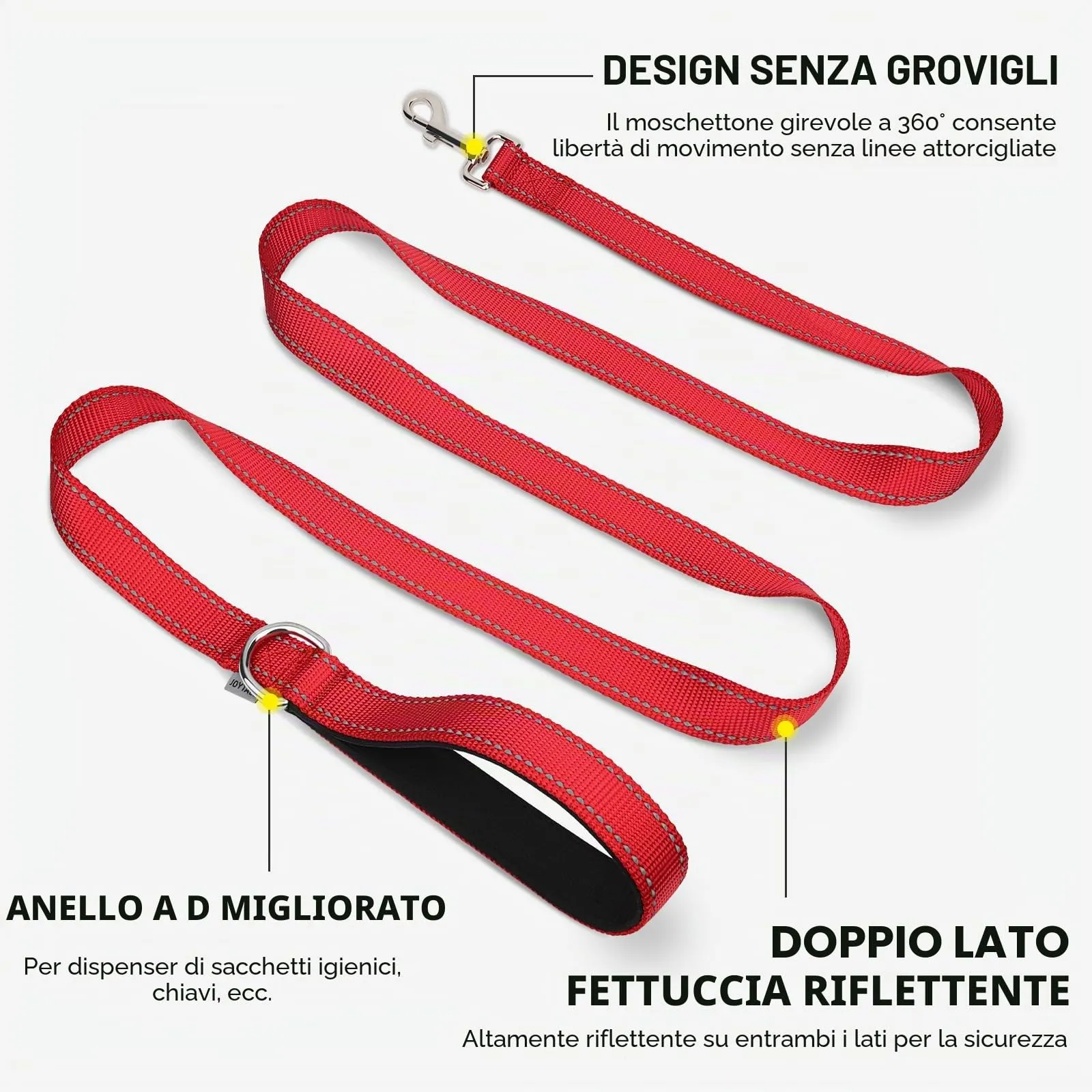Joytale Guinzaglio per Cani Riflettente Imbottito, 1.2m x 2.5cm, Rosso - immagine 5
