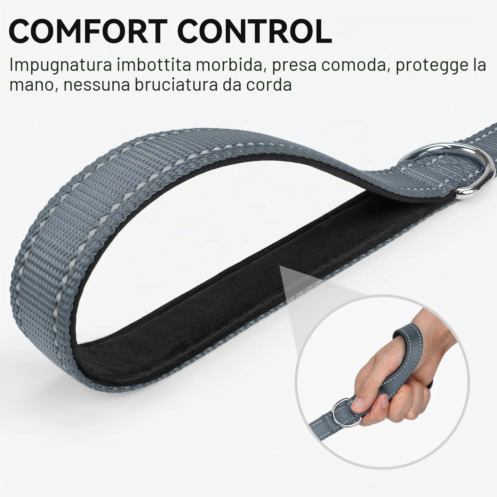 Joytale Guinzaglio per Cani Riflettente Imbottito, 1.2m x 2.5cm, Grigio - immagine 3