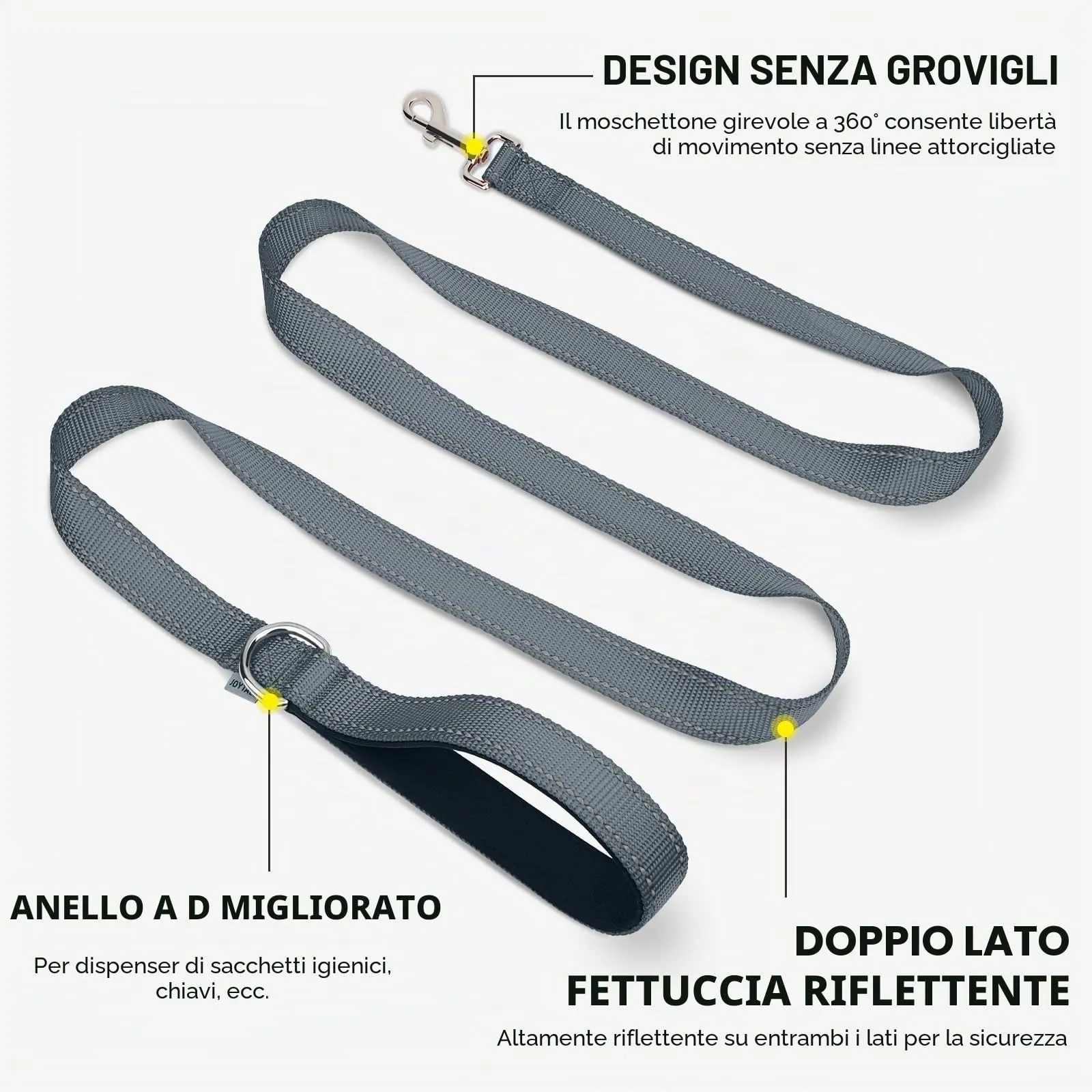 Joytale Guinzaglio per Cani Riflettente Imbottito, 1.2m x 2.5cm, Grigio - immagine 5