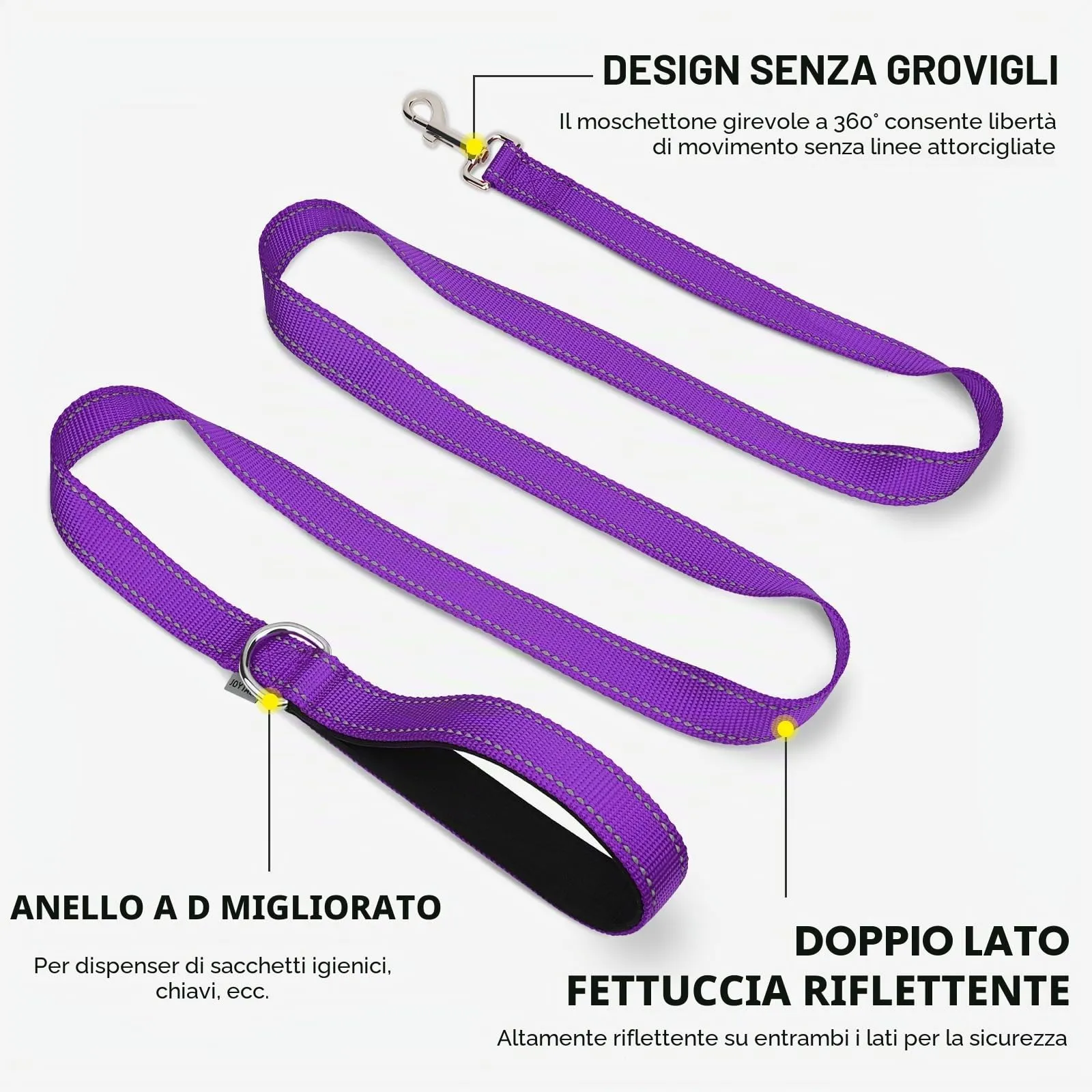 Joytale Guinzaglio per Cani Riflettente Imbottito, 1.5m x 2.5cm, Viola - immagine 5