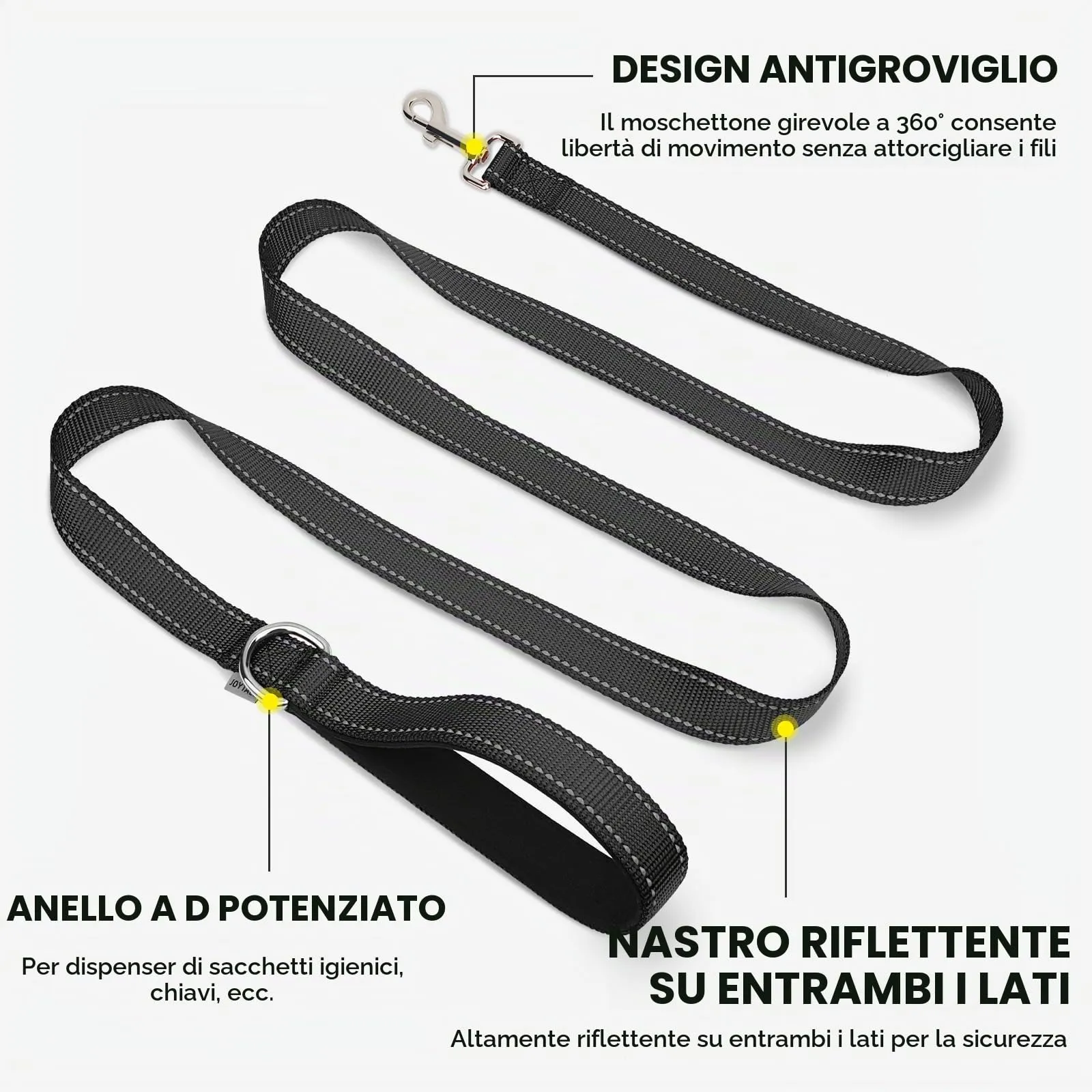 Joytale Guinzaglio per Cani Riflettente Imbottito, 1.5m x 2cm, Nero - immagine 5