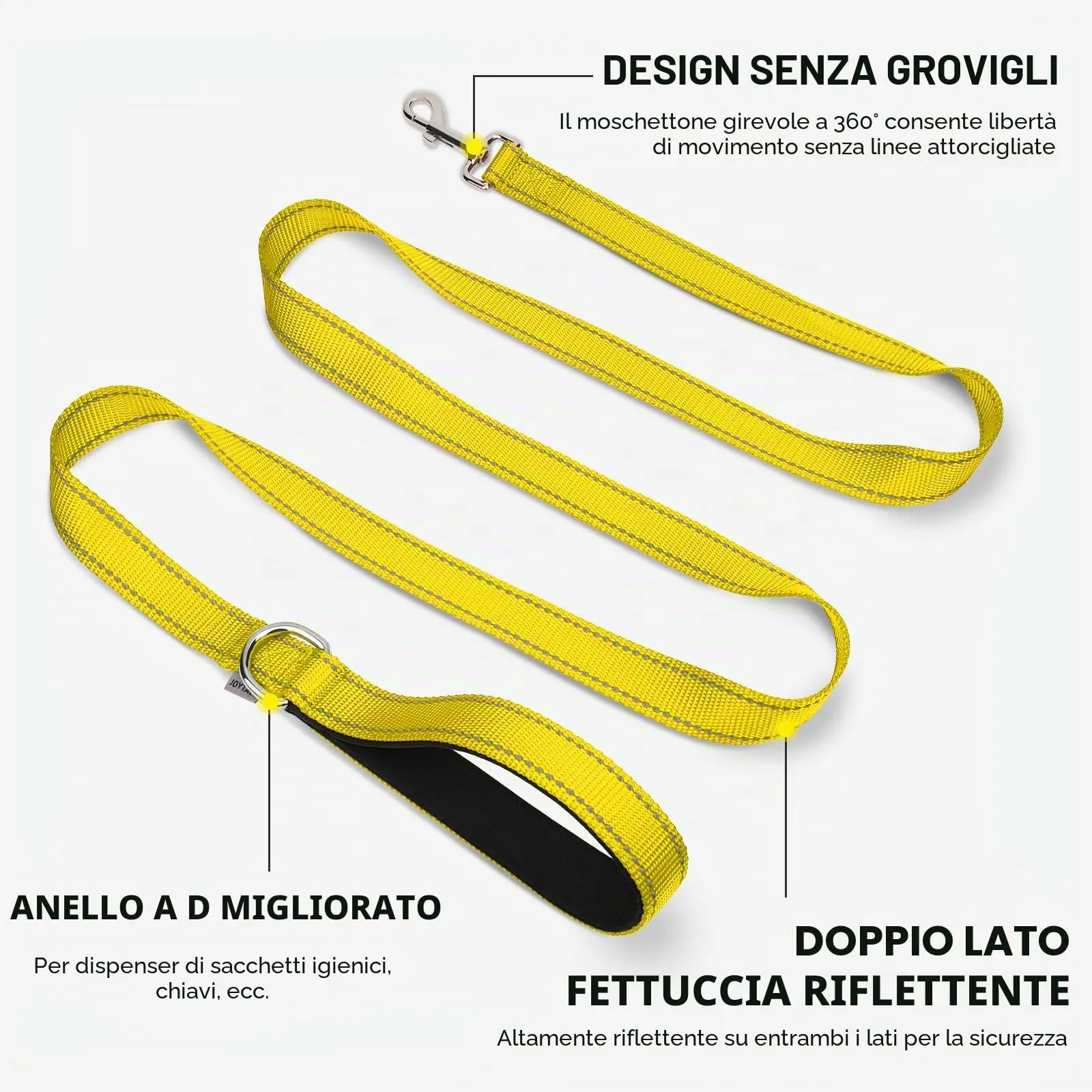 Joytale Guinzaglio per Cani Riflettente Imbottito, 1.5m x 2cm, Giallo - immagine 5