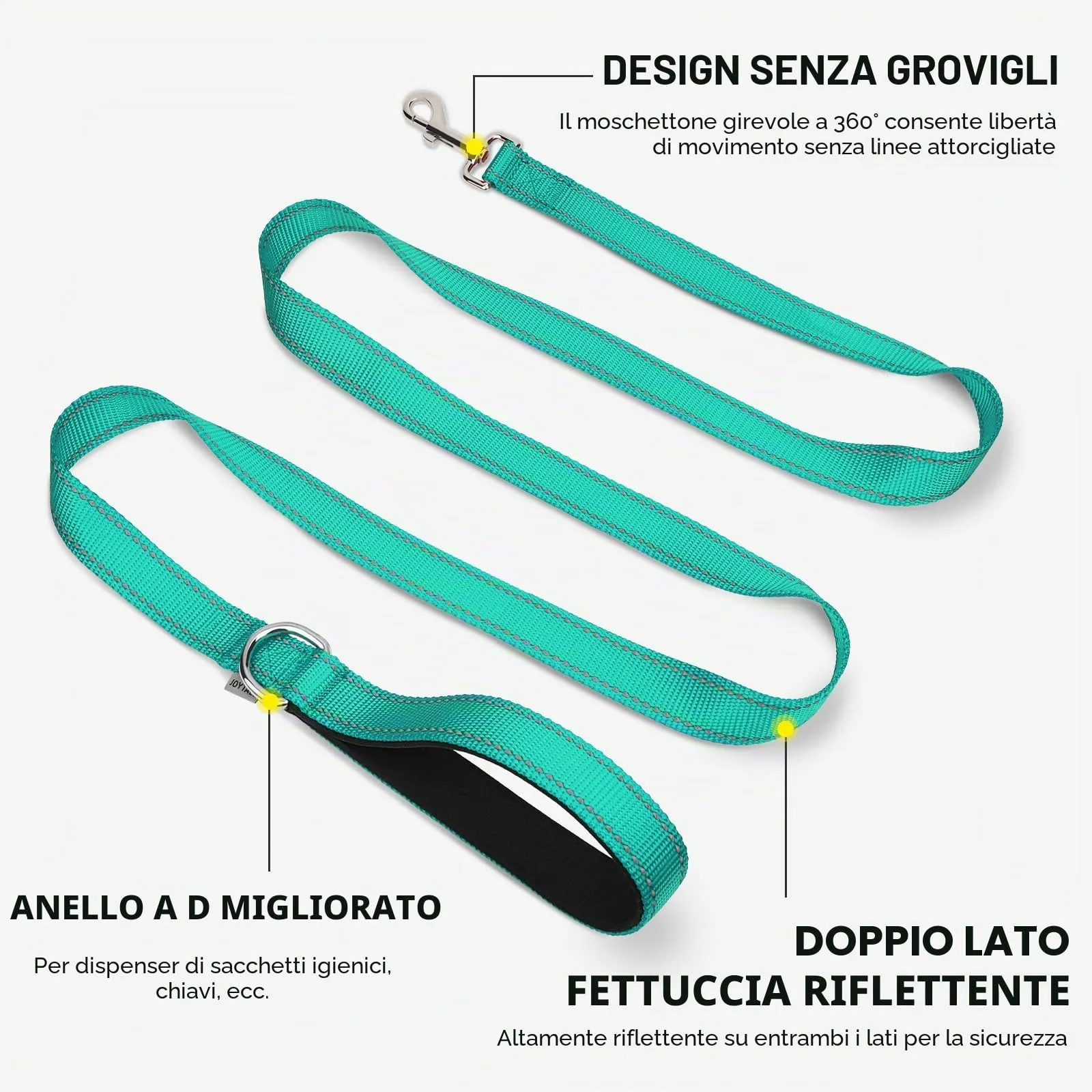 Joytale Guinzaglio per Cani Riflettente Imbottito, 1.5m x 2cm, Turchese - immagine 5