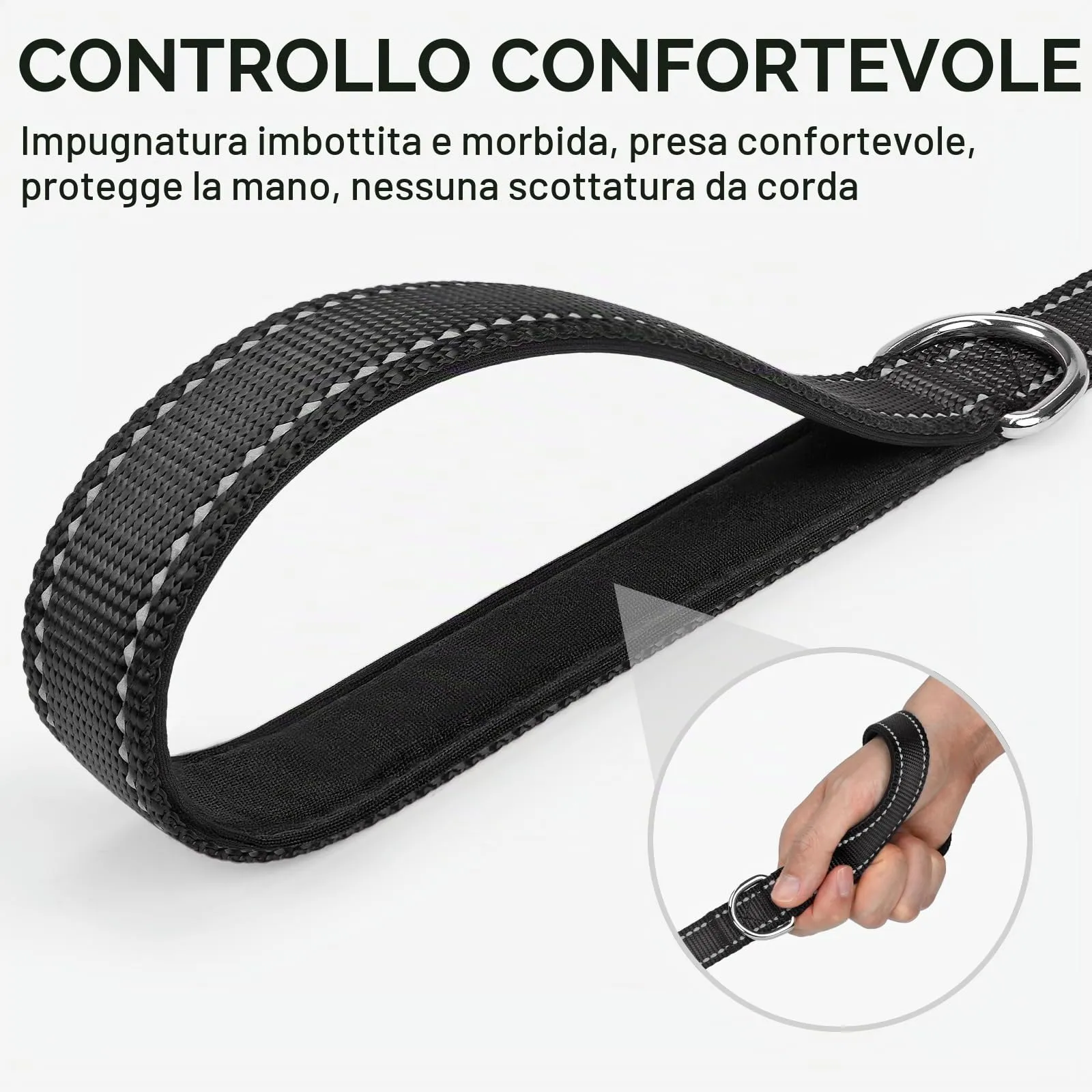 Joytale Guinzaglio per Cani, 1.5m x 2.5cm, Riflettente e Imbottito, Nero - immagine 3