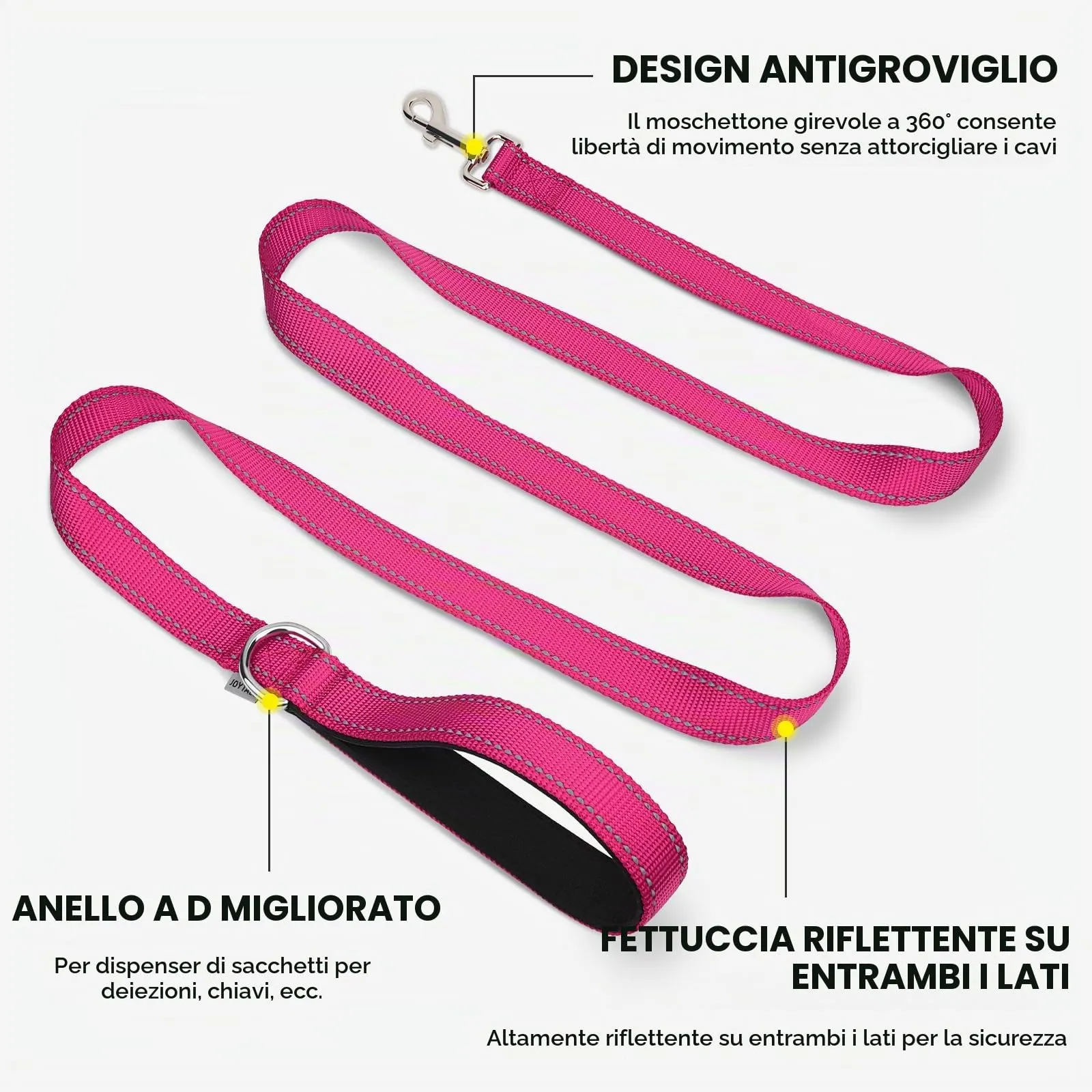 Joytale Guinzaglio per Cani Riflettente Imbottito, 1.5m x 2cm, Rosa Caldo - immagine 5