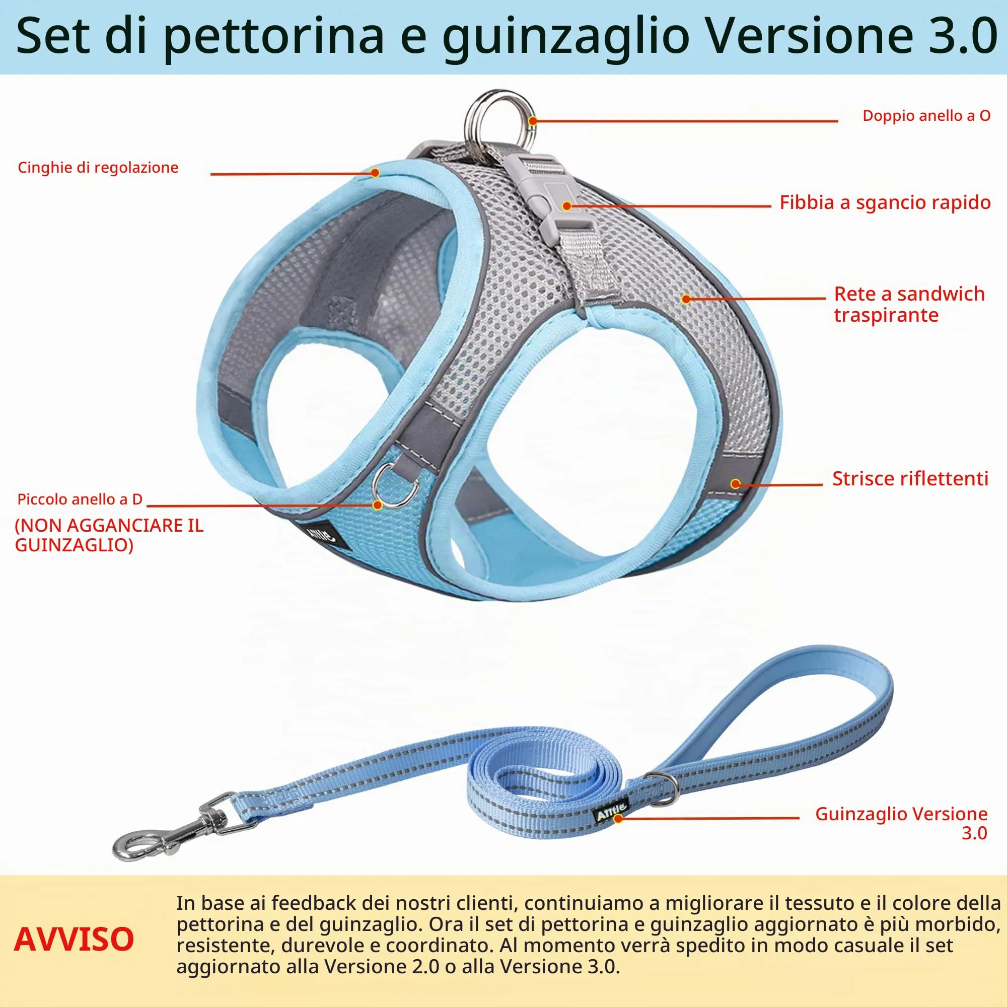 Aiitle Set Imbracatura a Gilet e Guinzaglio per Cani, Riflettente, Blu, XS - immagine 3