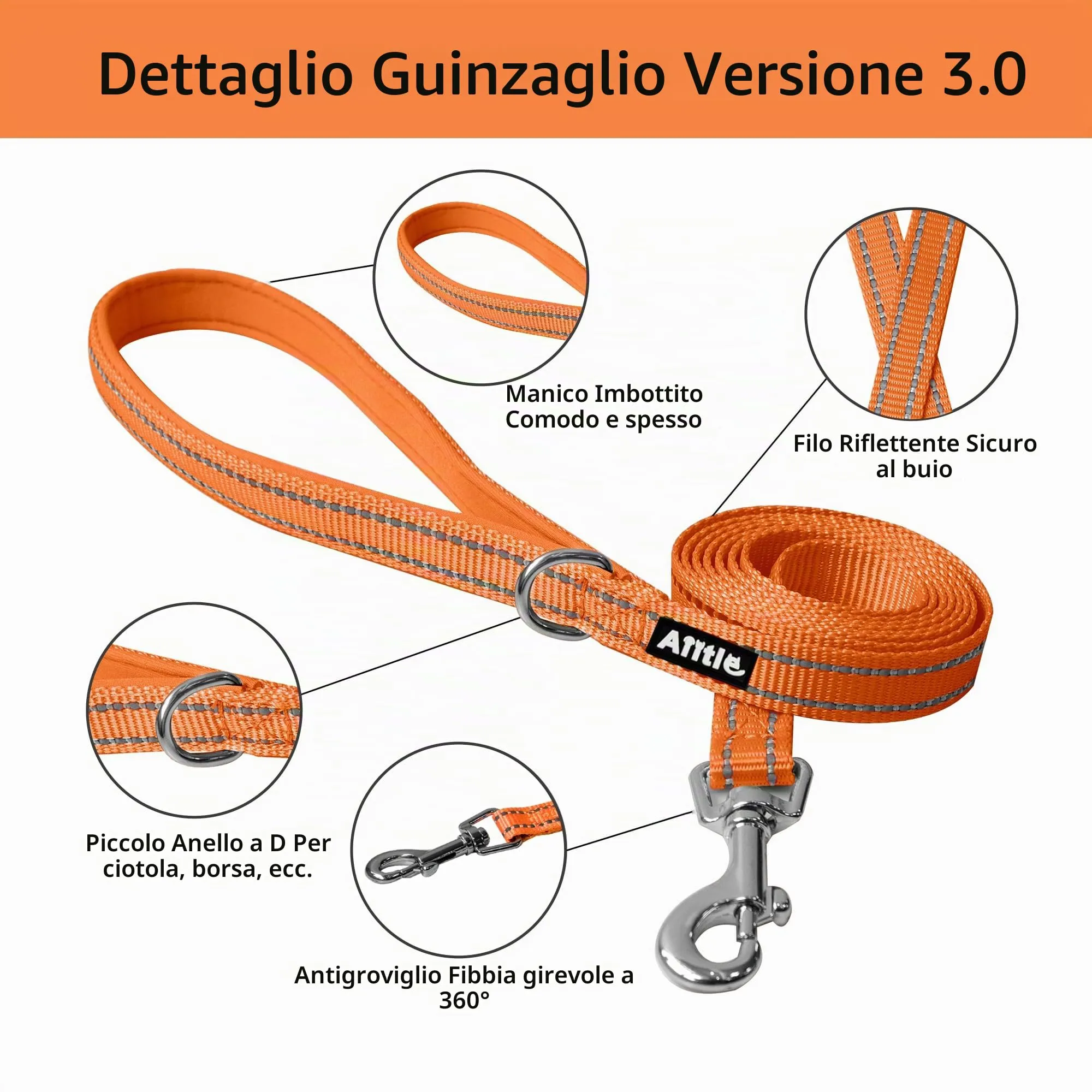 Aiitle Pettorina e Guinzaglio per Cani Anti-tiro e Anti-fuga, Riflettente, per Cani di Piccola e Media Taglia, Arancia M - immagine 2