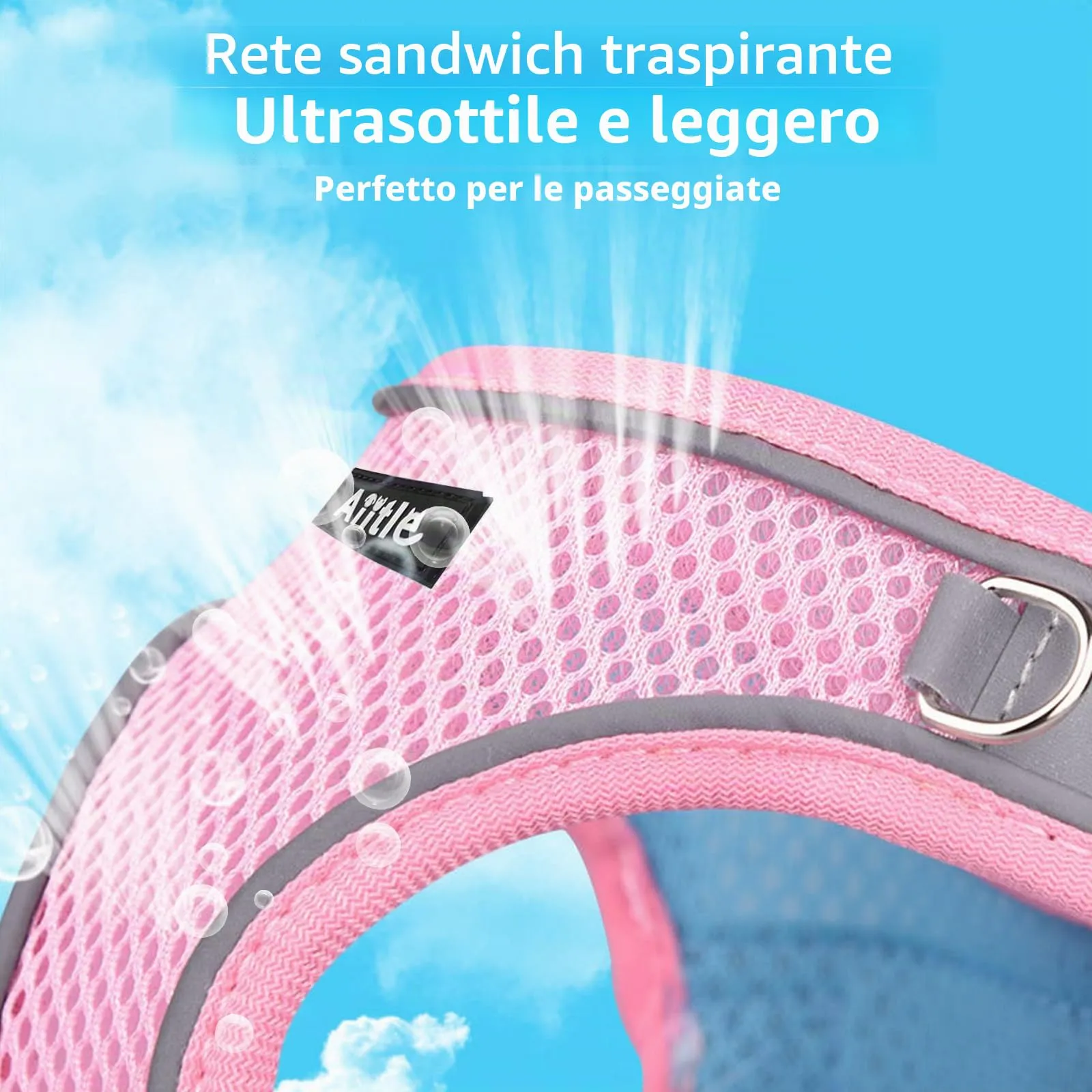 Aiitle Easy Walk Set di Pettorina e Guinzaglio per Cani, Gilet Imbottito Traspirante e Riflettente, Rosa, L - immagine 5