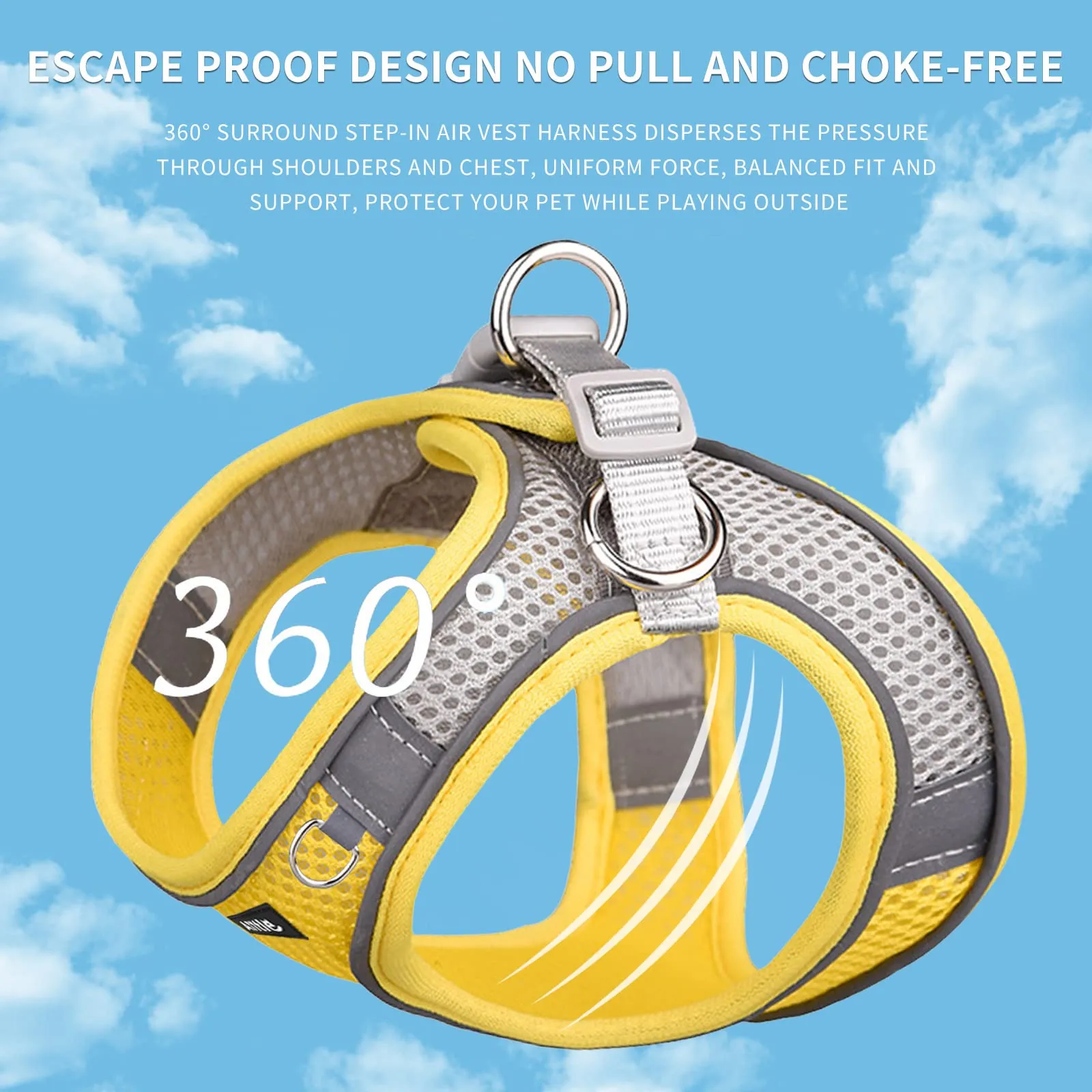 Aiitle Set Imbracatura e Guinzaglio Easy Walk per Cani, Giallo L - immagine 3