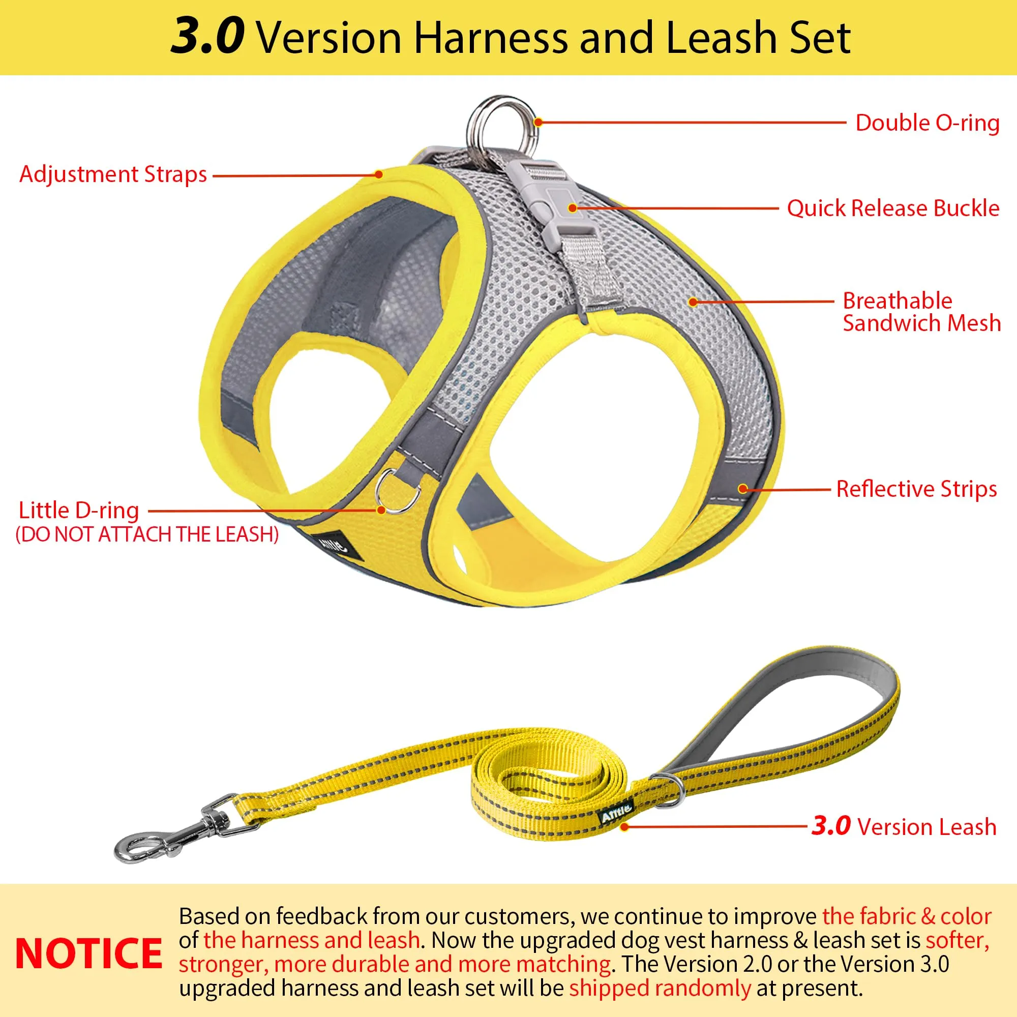 Aiitle Set Imbracatura e Guinzaglio Easy Walk per Cani, Giallo L - immagine 4