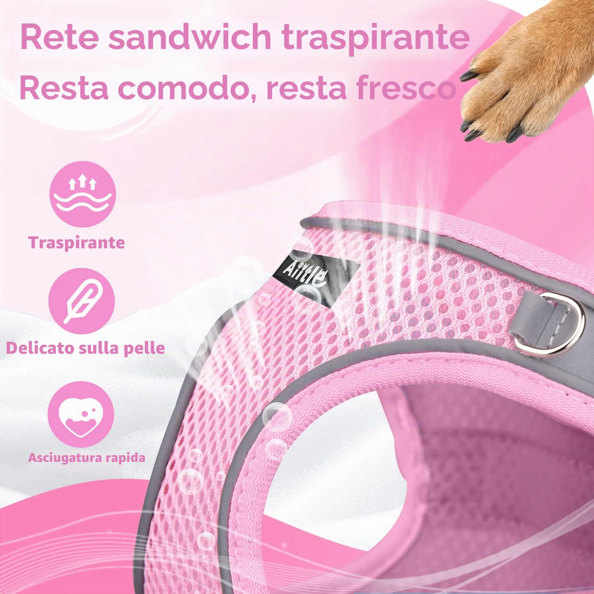 Aiitle Pettorina e Guinzaglio per Cani Anti-tiro e Anti-fuga con Fasce Riflettenti, Rosa M - immagine 6