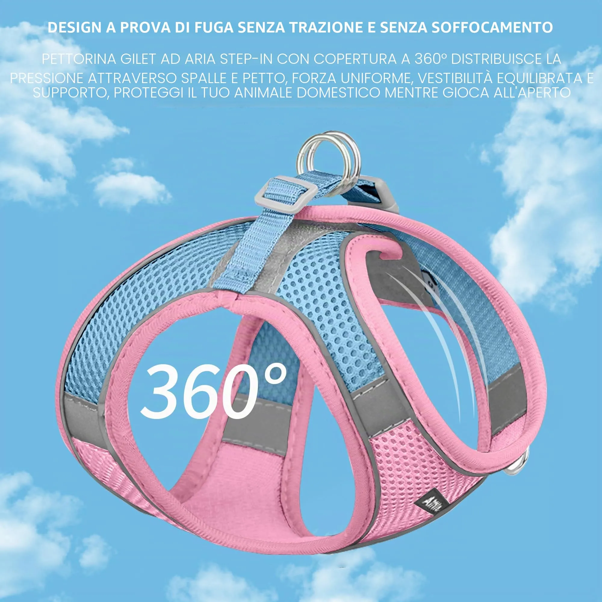 Aiitle Pettorina e Guinzaglio per Cani Anti-tiro e Anti-fuga con Fasce Riflettenti, Rosa M - immagine 8