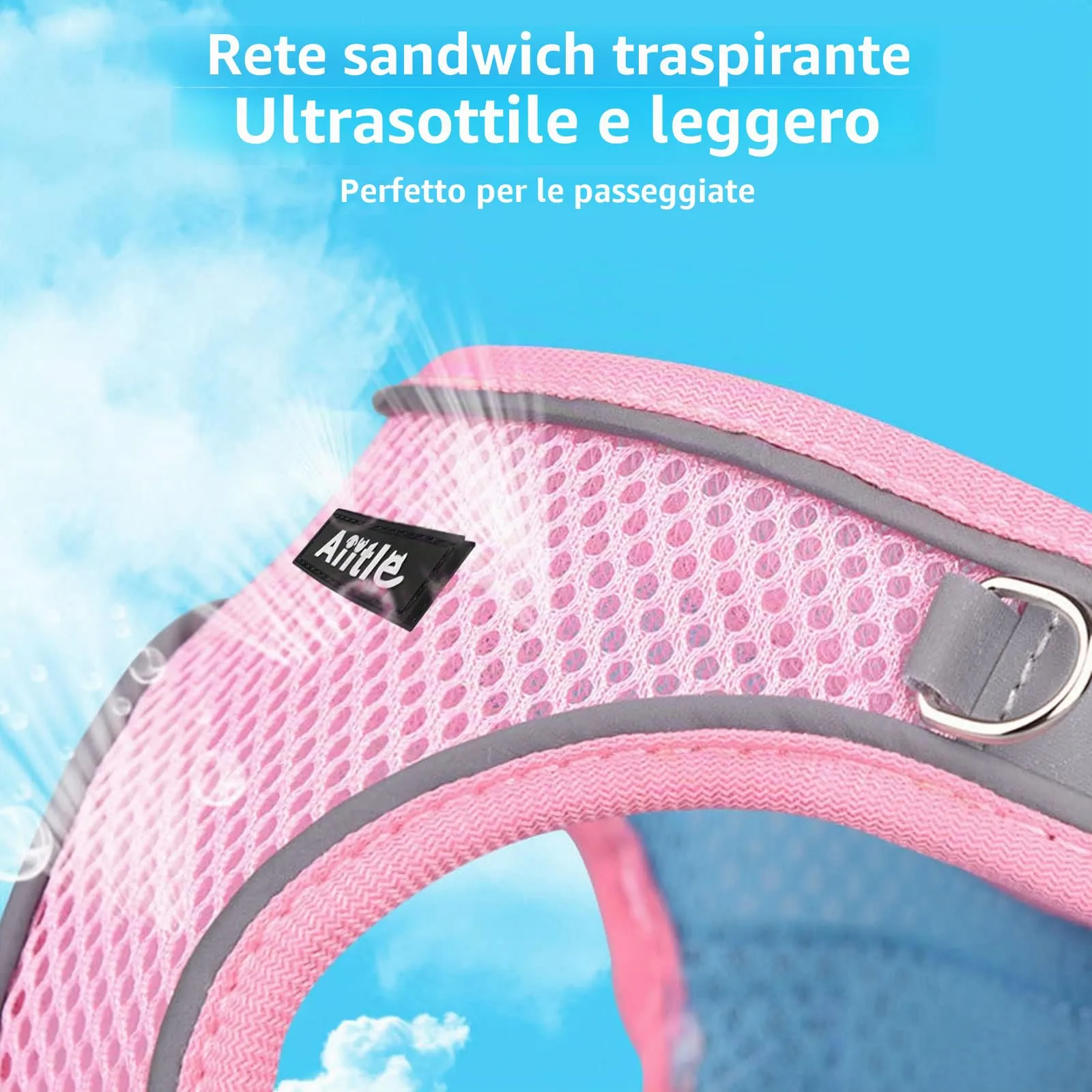 Aiitle Set Imbracatura a Gilet e Guinzaglio per Cani, Riflettente, Rosa, XS - immagine 3