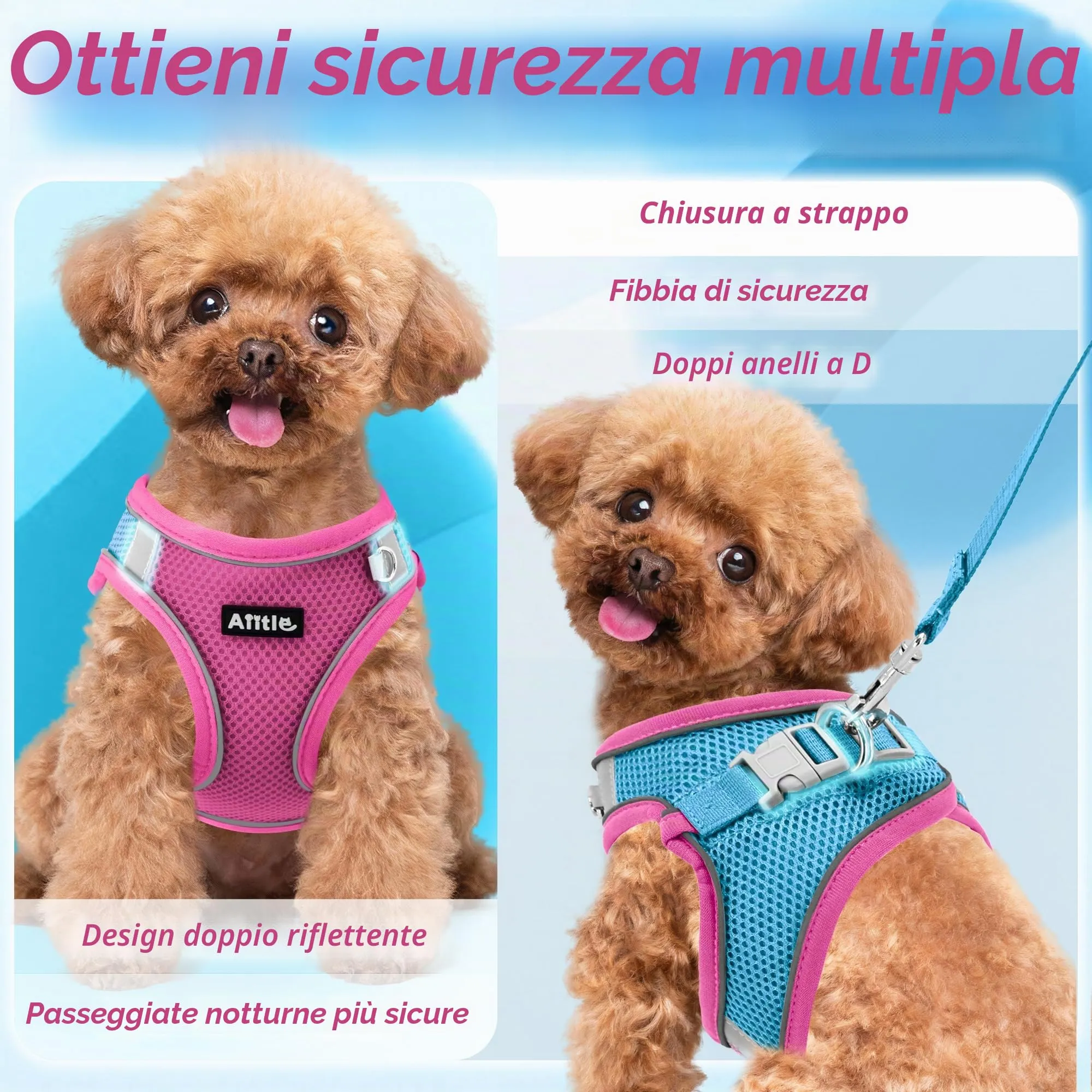 Aiitle Set Imbracatura a Gilet e Guinzaglio per Cani, Riflettente, Rosa, XS - immagine 5