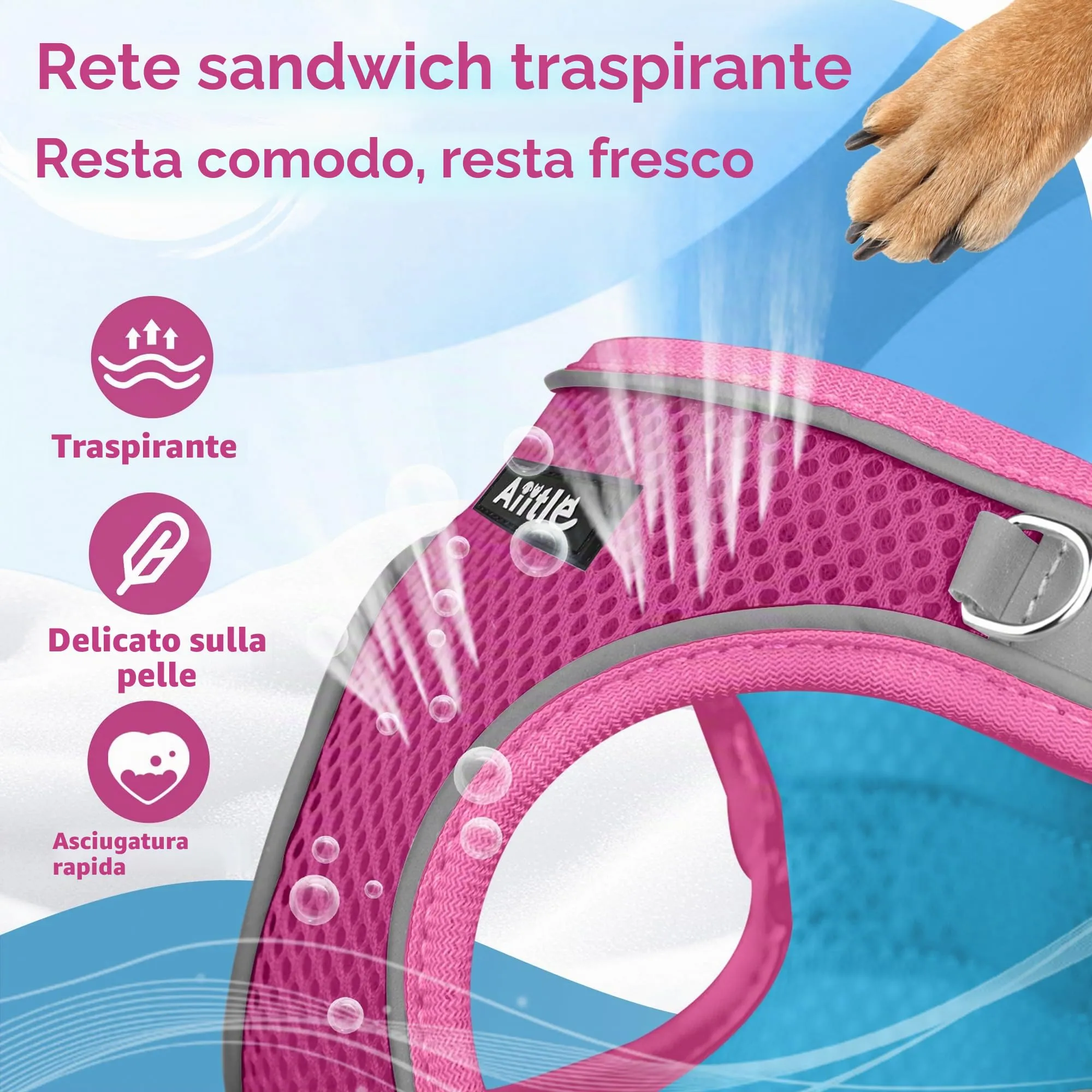 Aiitle Set Imbracatura a Gilet e Guinzaglio per Cani, Riflettente, Rosa, XS - immagine 7