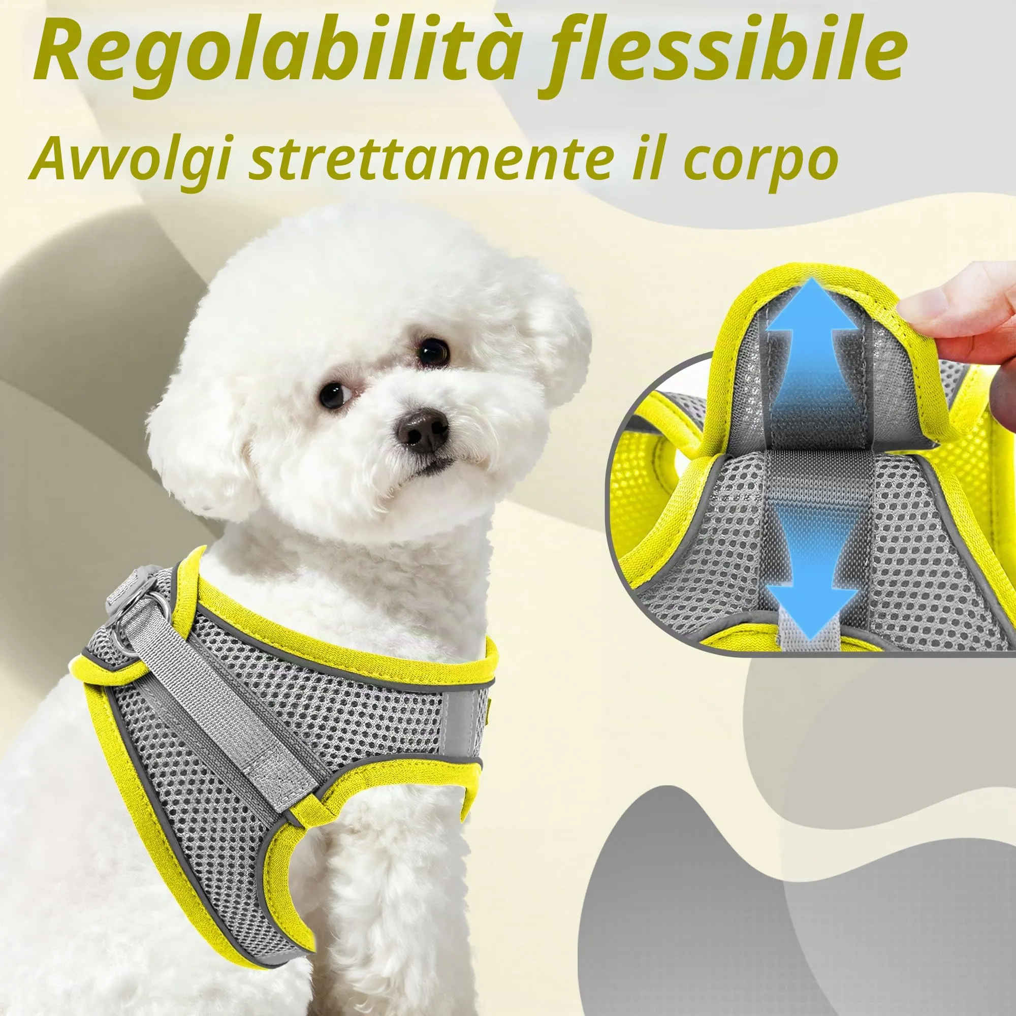 Aiitle Pettorina con guinzaglio in rete traspirante per cani di piccola taglia e gatti, Giallo, XXS - immagine 7