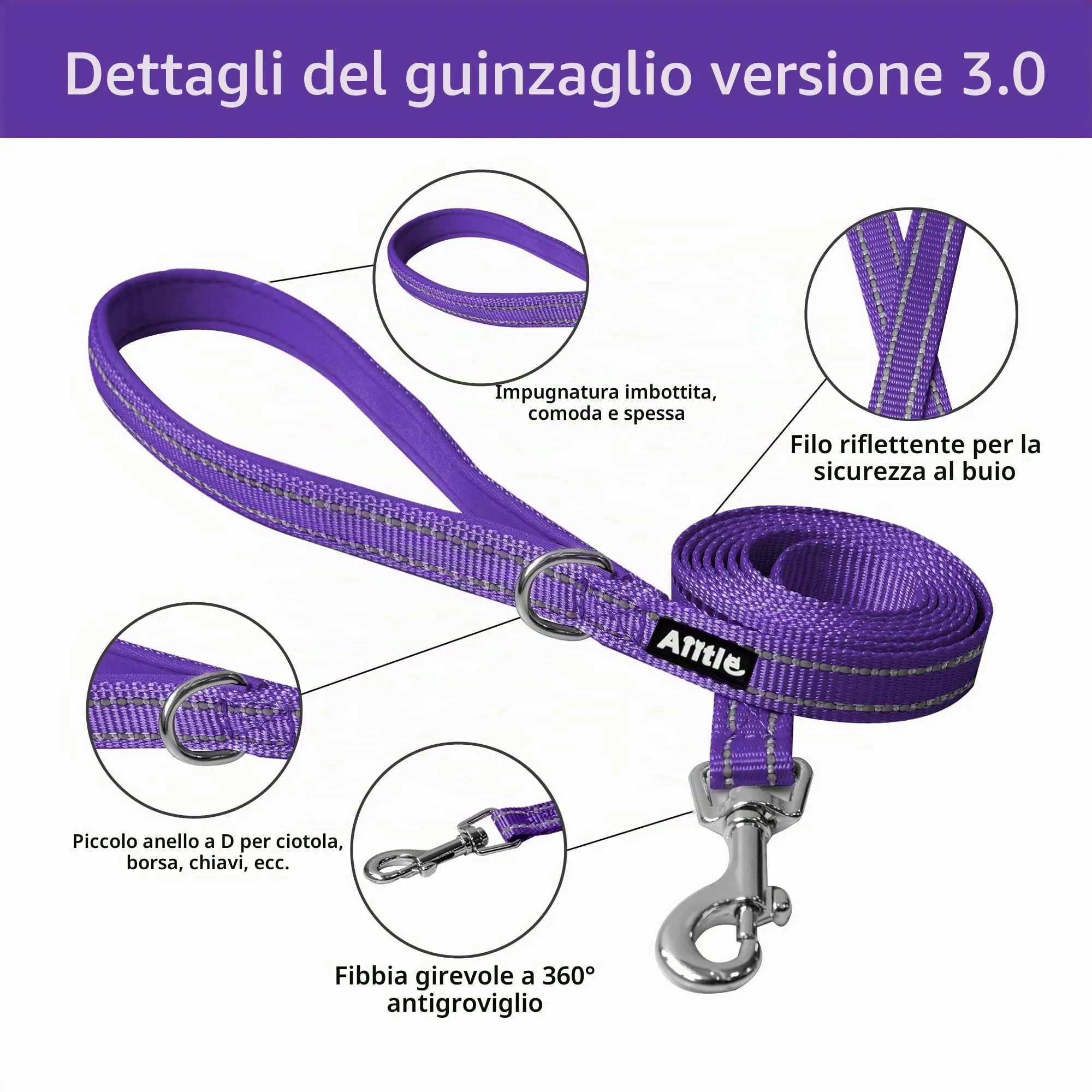 Aiitle Pettorina Anti-tiro e Guinzaglio per Cani di Piccola e Media Taglia, Viola, S - immagine 6