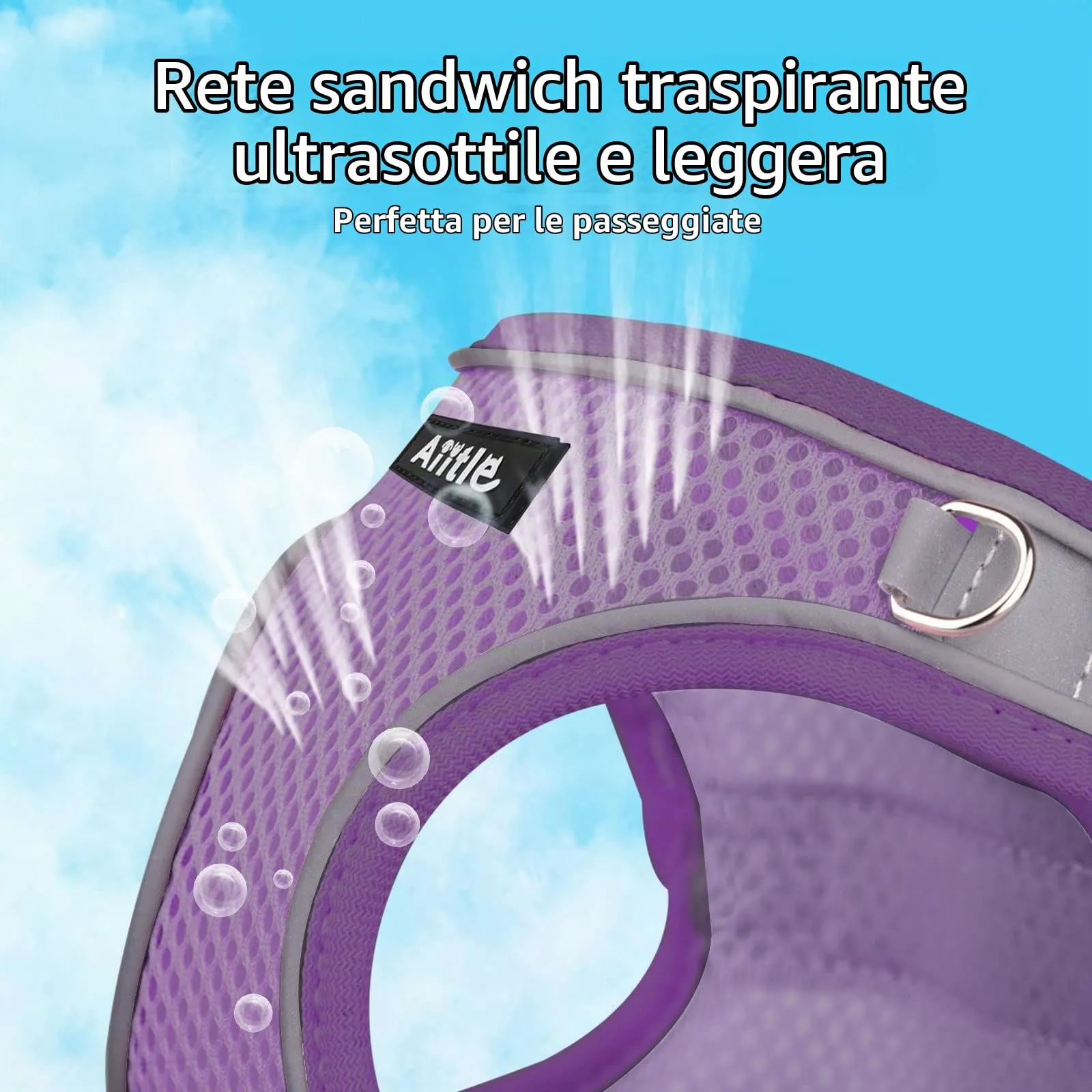 Aiitle Pettorina per cuccioli con guinzaglio, rete traspirante e anti-tiro per cani di piccola taglia e gatti, Viola XXS - immagine 6