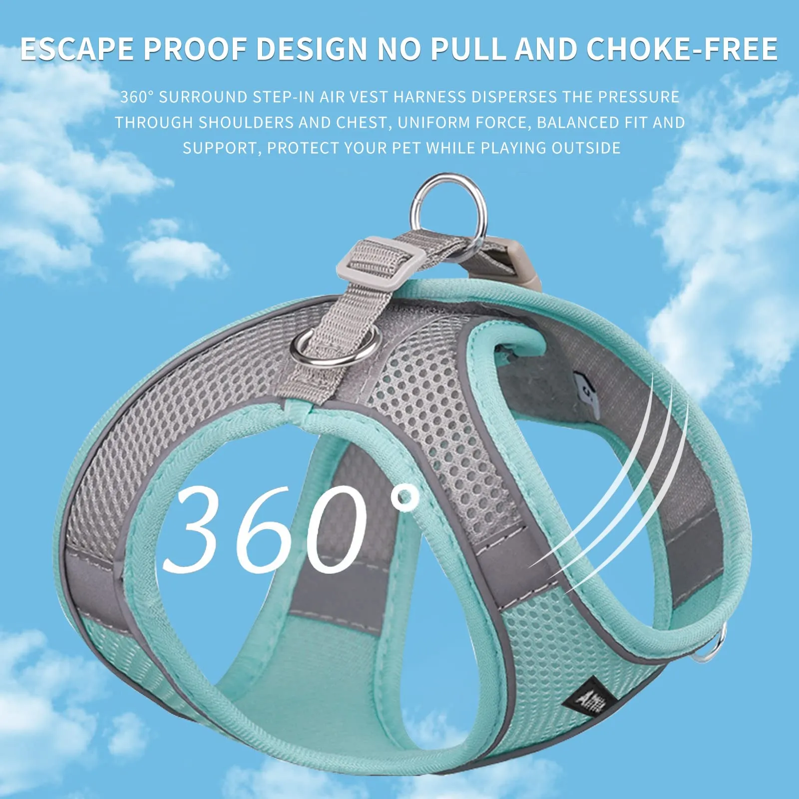 Aiitle Set Imbracatura a Gilet e Guinzaglio per Cani, Riflettente, Turchese, XS - immagine 7