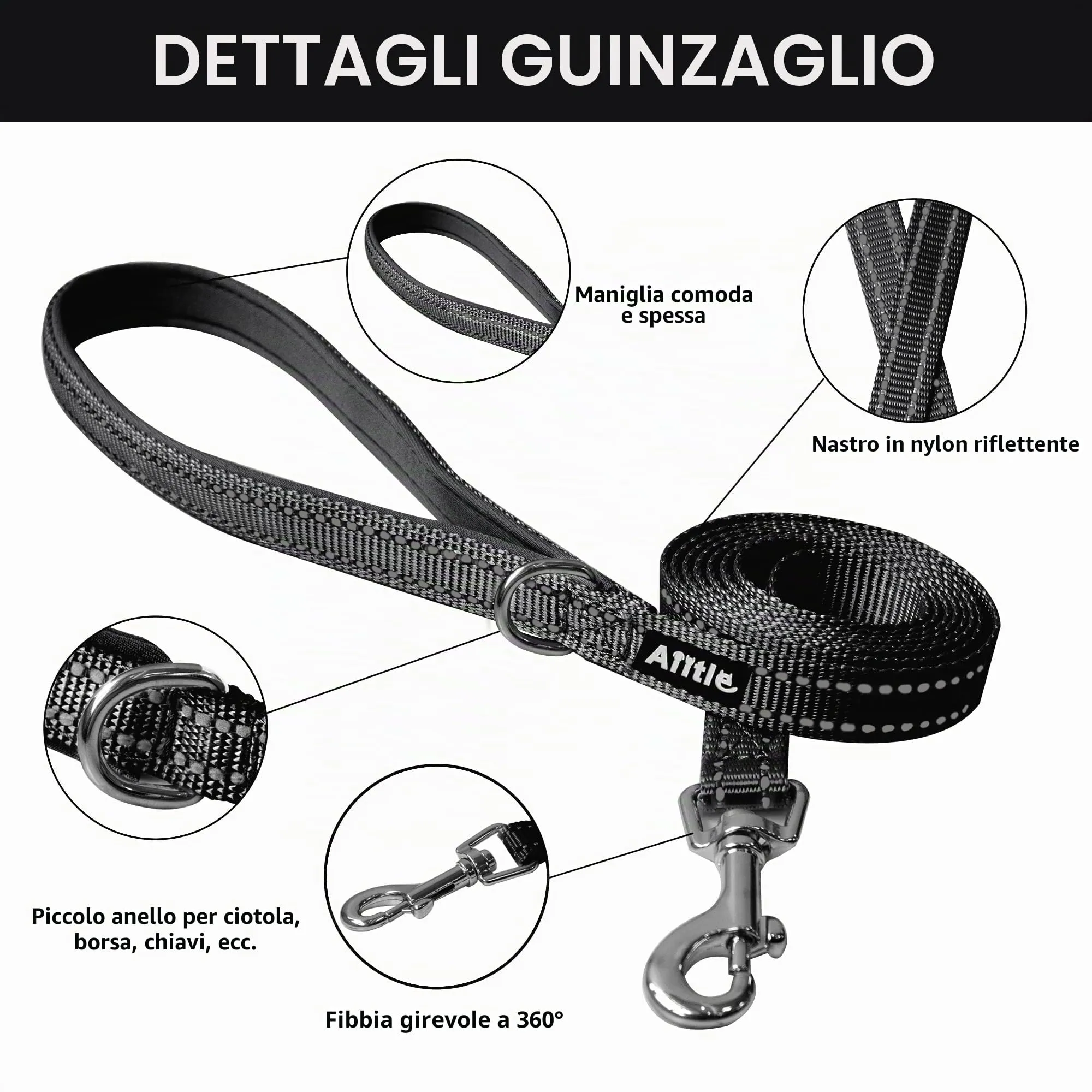 Aiitle Set Imbracatura a Gilet e Guinzaglio per Cani, Riflettente e Regolabile, Nero, XS - immagine 3