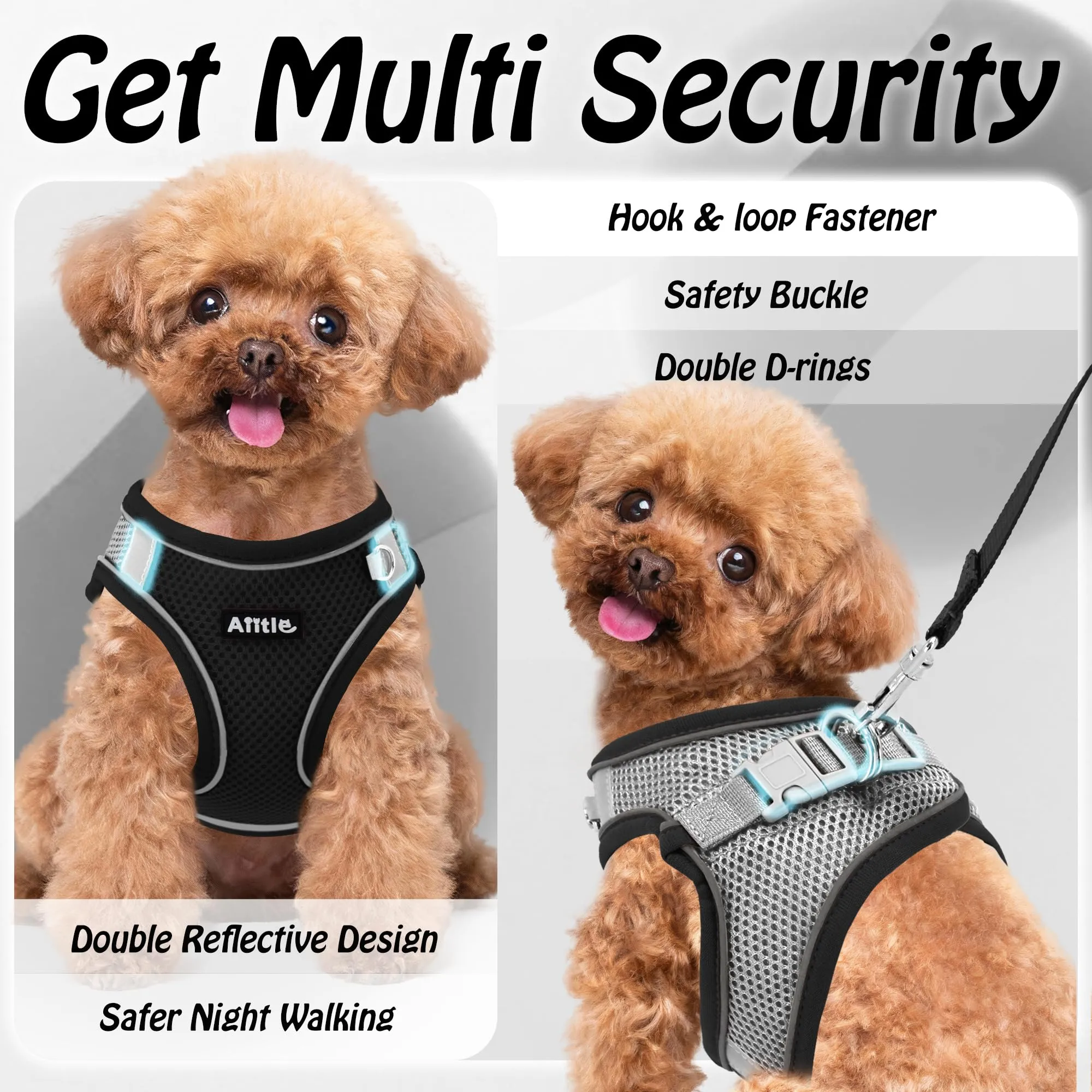 Aiitle Set Imbracatura a Gilet e Guinzaglio per Cani, Riflettente e Regolabile, Nero, XS - immagine 7