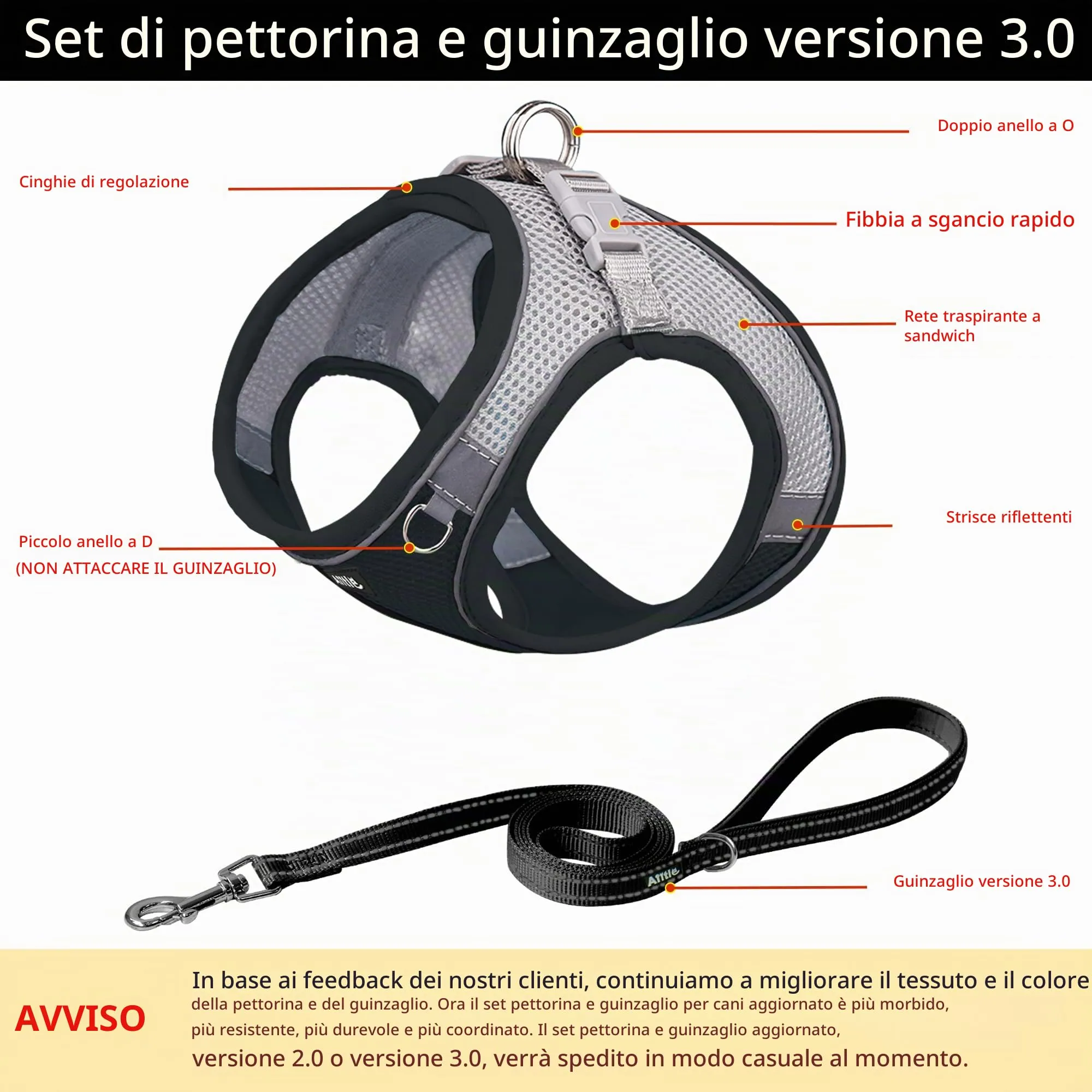 Aiitle Pettorina anti-tiro e Guinzaglio per cani, piccola e media taglia, Nero S - immagine 2