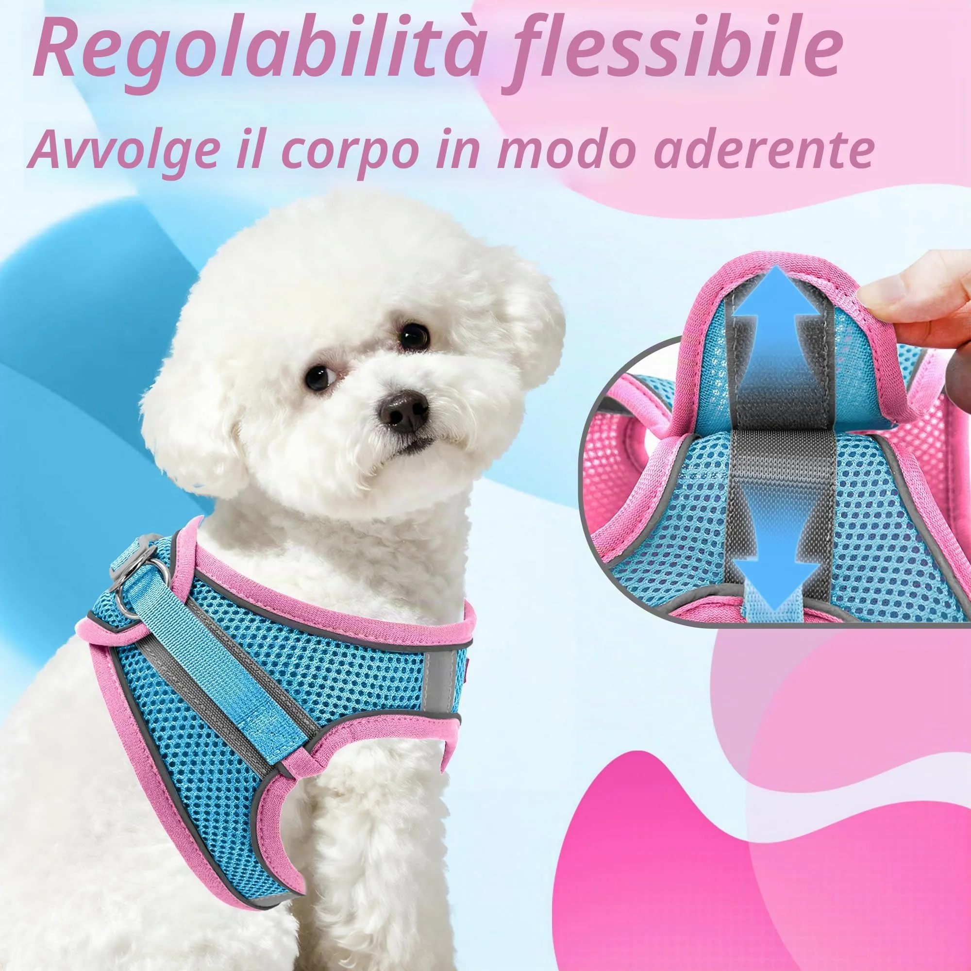 Aiitle Pettorina Estiva per Cani e Gatti con Guinzaglio, Gilet Riflettente Regolabile e Traspirante, Taglia XXXS, Rosa, a Pois - immagine 5