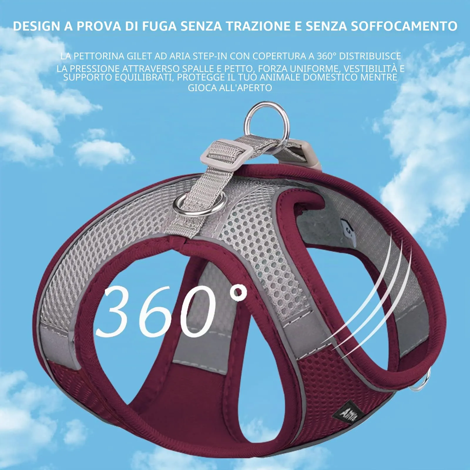 Aiitle Pettorina Anti-fuga Regolabile per Cani, Borgogna, XL - immagine 3