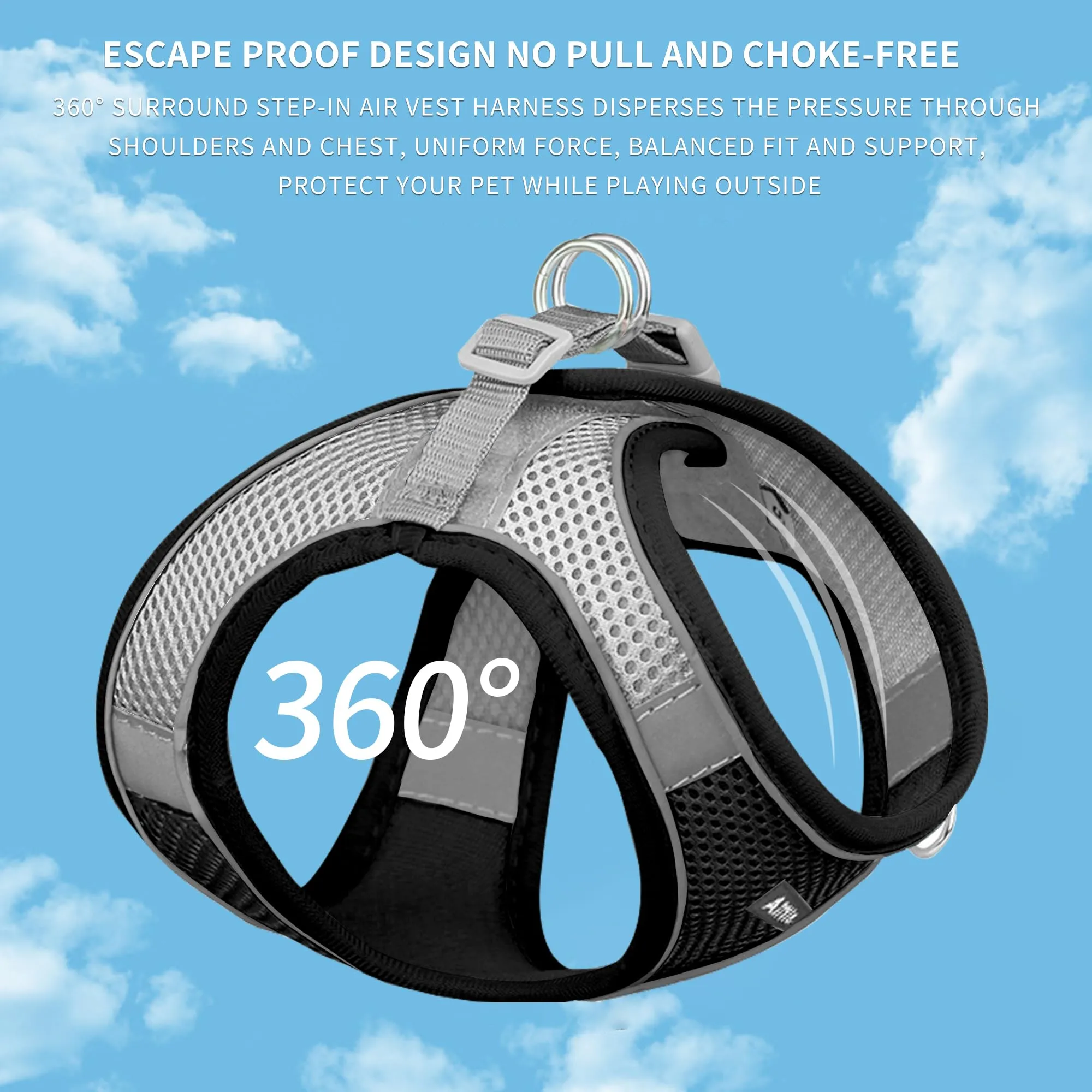 Aiitle Pettorina con Guinzaglio per Cuccioli e Gatti, Rete Traspirante Anti-tiro, Nero, XXS - immagine 10