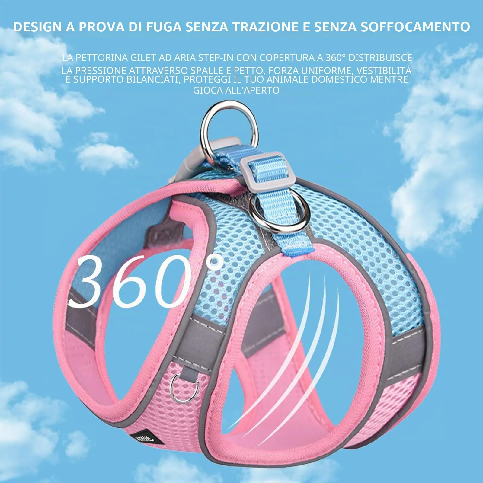 Aiitle Pettorina per cani a prova di fuga, rete traspirante, rosa, XL, con guinzaglio abbinato - immagine 3