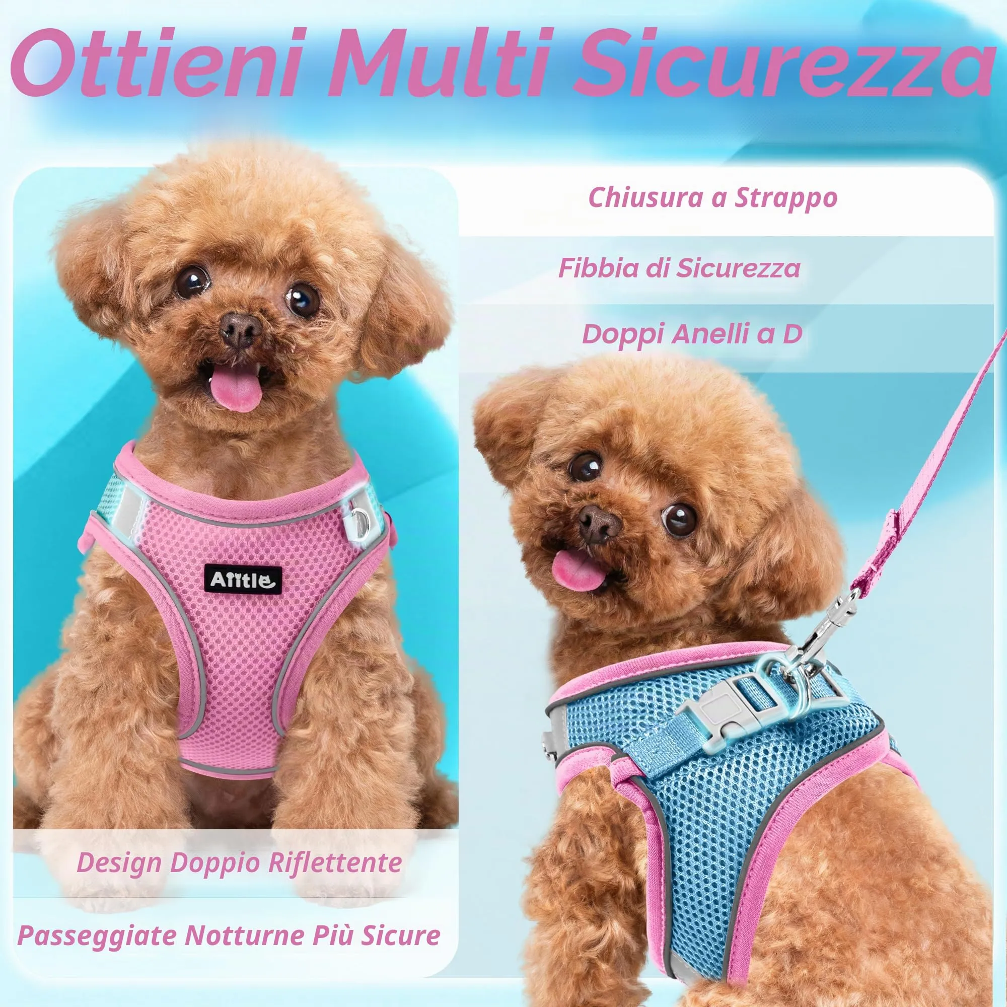 Aiitle Pettorina per cani a prova di fuga, rete traspirante, rosa, XL, con guinzaglio abbinato - immagine 8