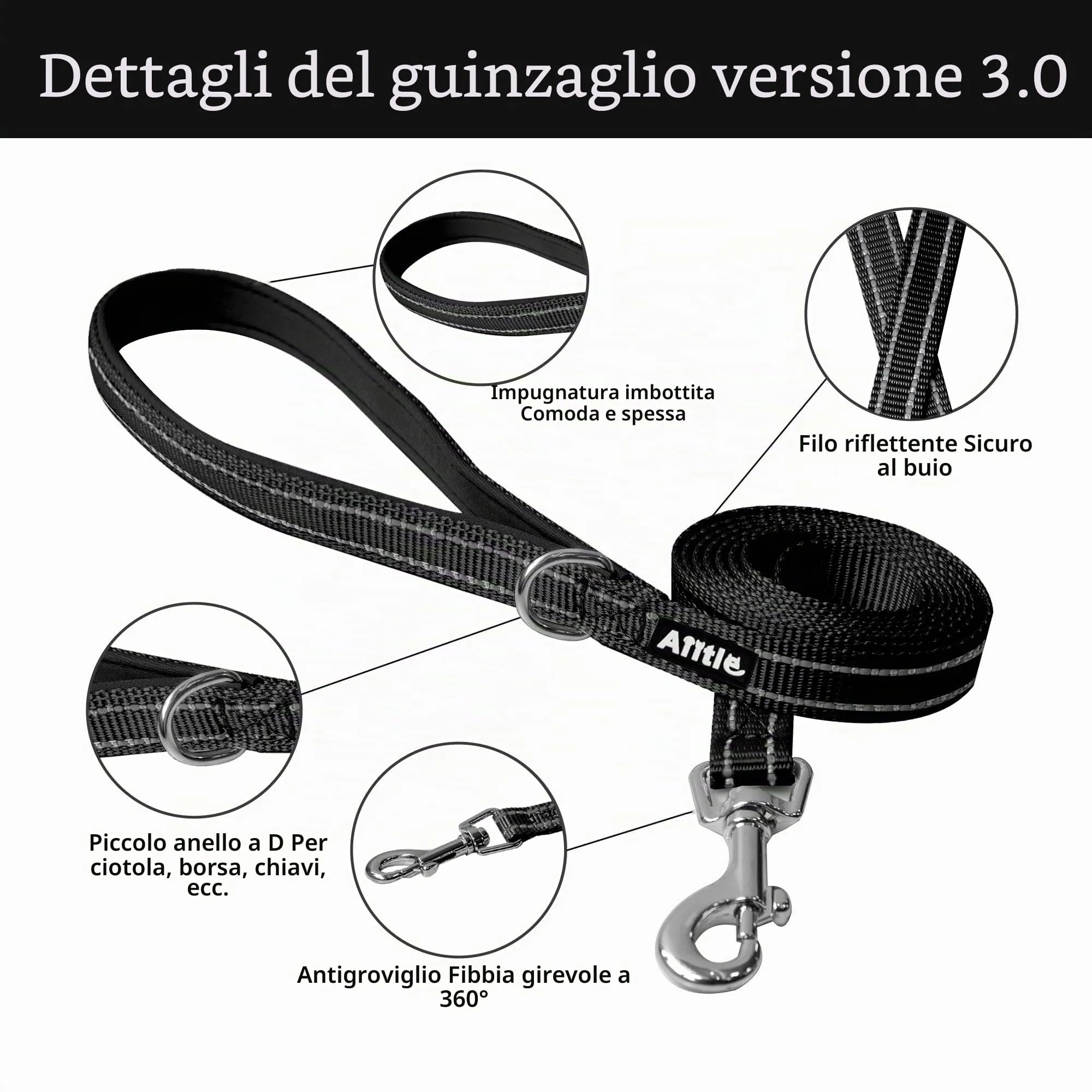Aiitle Pettorina e Guinzaglio per Cani Anti-Tiro e Anti-Fuga Riflettenti, Nero, M - immagine 4