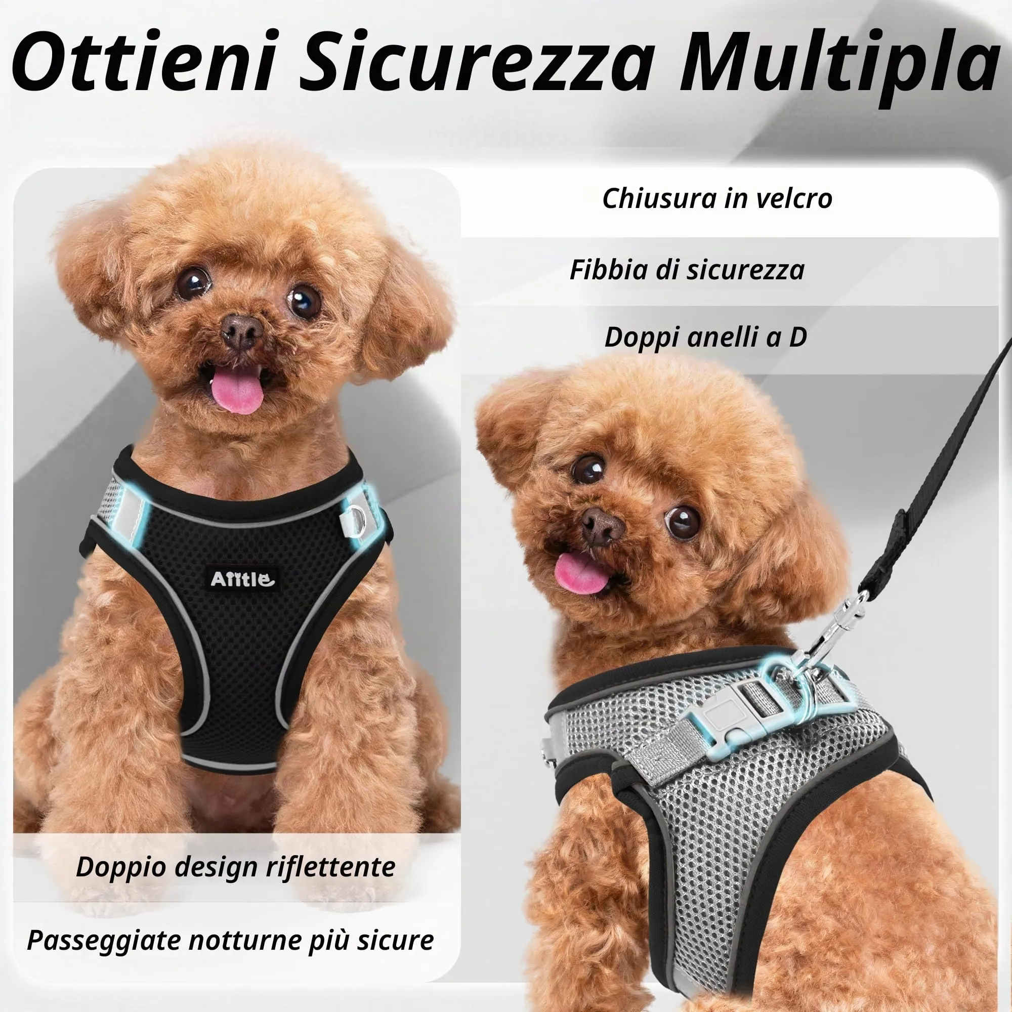 Aiitle Pettorina e Guinzaglio per Cani Anti-Tiro e Anti-Fuga Riflettenti, Nero, M - immagine 7