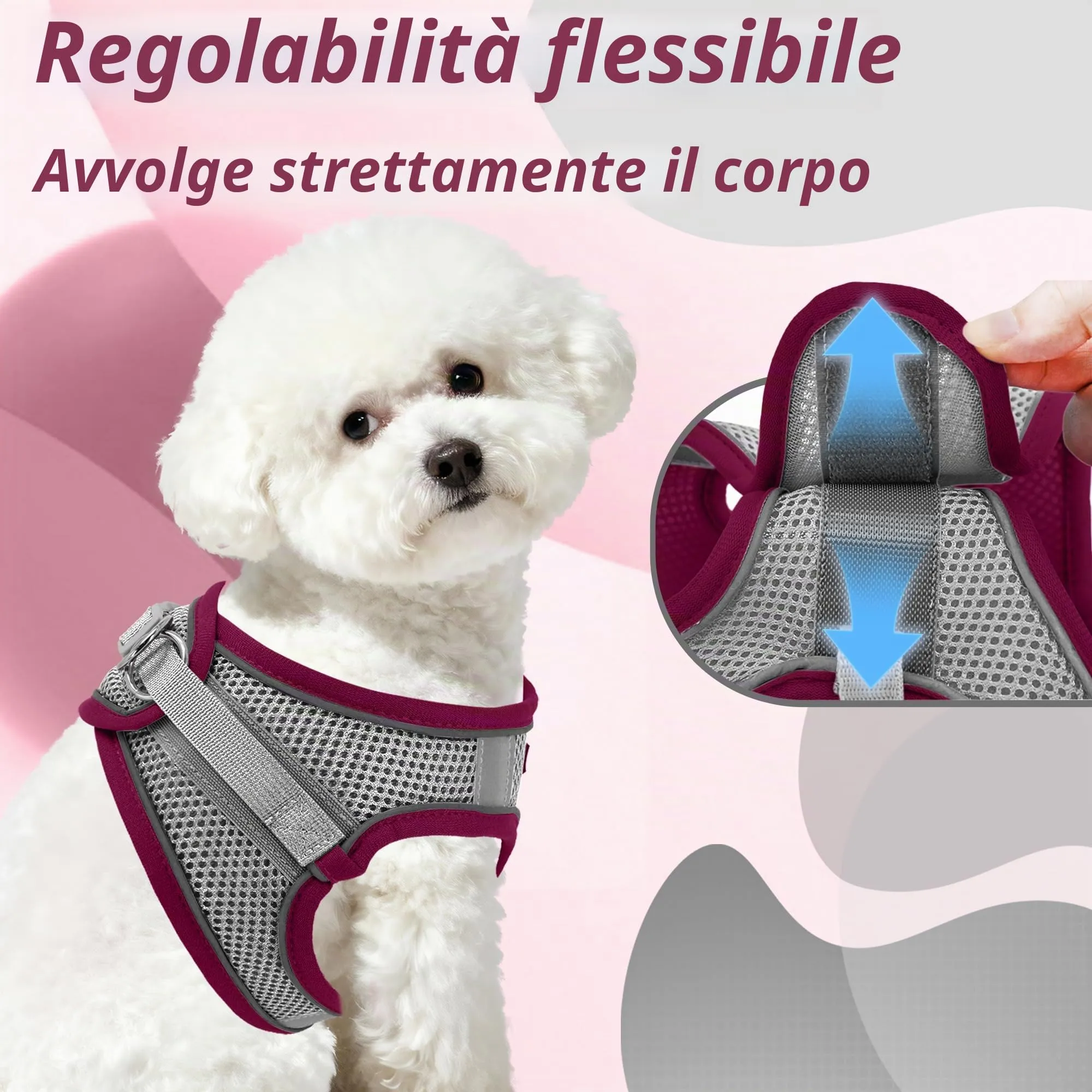 Aiitle Pettorina e Guinzaglio per Cani Anti-Tiro e Anti-Fuga con Fasce Riflettenti, Borgogna M - immagine 7