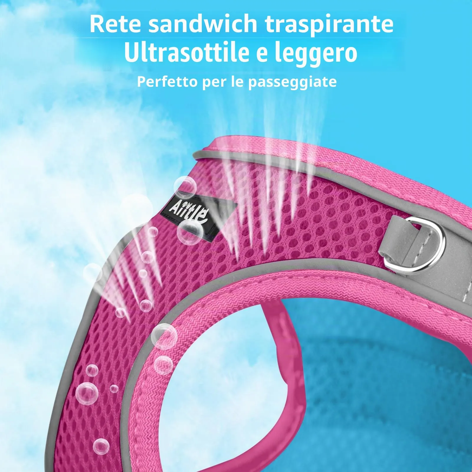 Aiitle Easy Walk Set di Pettorina e Guinzaglio per Cani, Gilet Imbottito Traspirante, Rosa Acceso, L - immagine 9