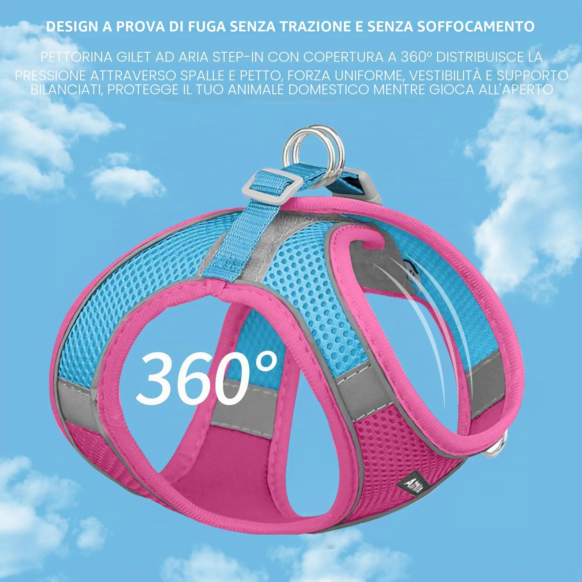 Aiitle Pettorina per cani a prova di fuga con guinzaglio, rete traspirante e strisce riflettenti, XL, Rosa caldo - immagine 10
