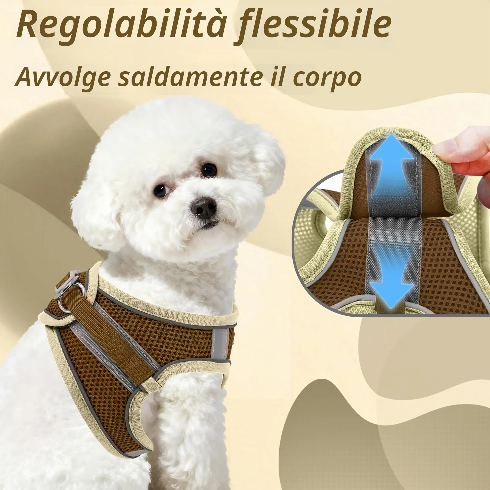 Aiitle Pettorina anti-tiro regolabile con guinzaglio imbottito per cani di piccola e media taglia, Beige, S - immagine 4
