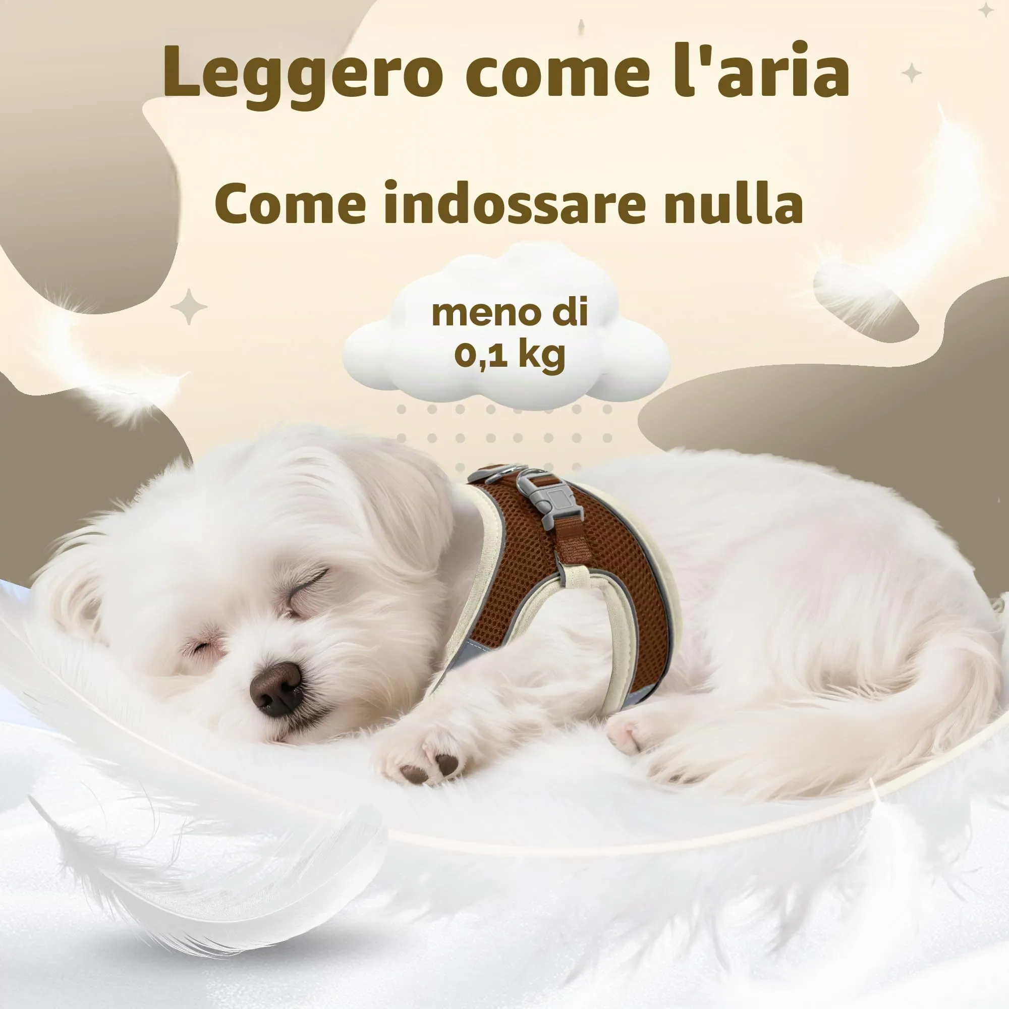 Aiitle Pettorina anti-tiro regolabile con guinzaglio imbottito per cani di piccola e media taglia, Beige, S - immagine 8
