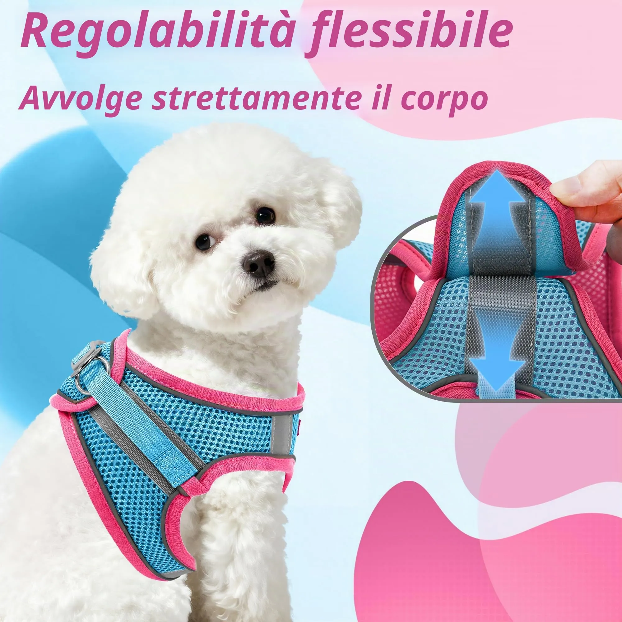 Aiitle Pettorina Estiva per Cani e Gatti con Guinzaglio, Gilet Riflettente Regolabile e a Prova di Fuga, Rosa Caldo, XXXS - immagine 4