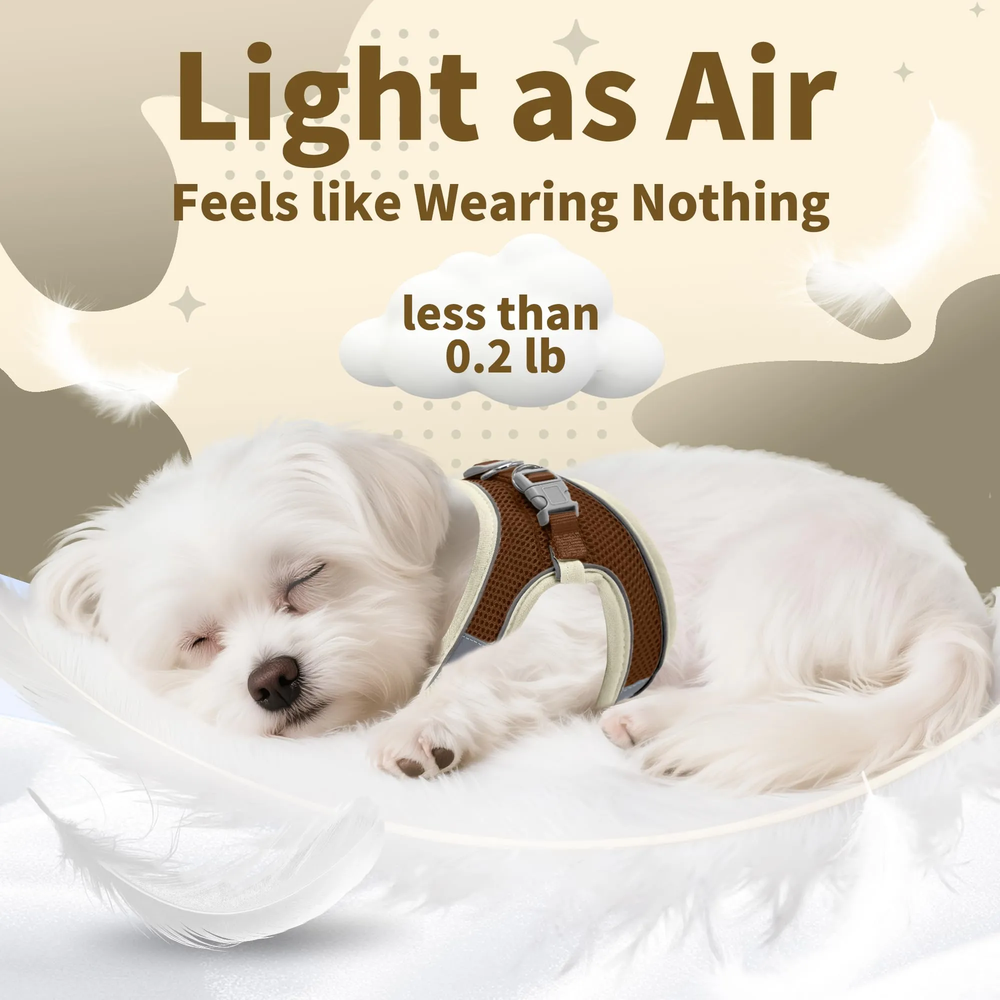 Aiitle Pettorina per Cuccioli con Guinzaglio, Rete Traspirante, Beige XXS - immagine 4