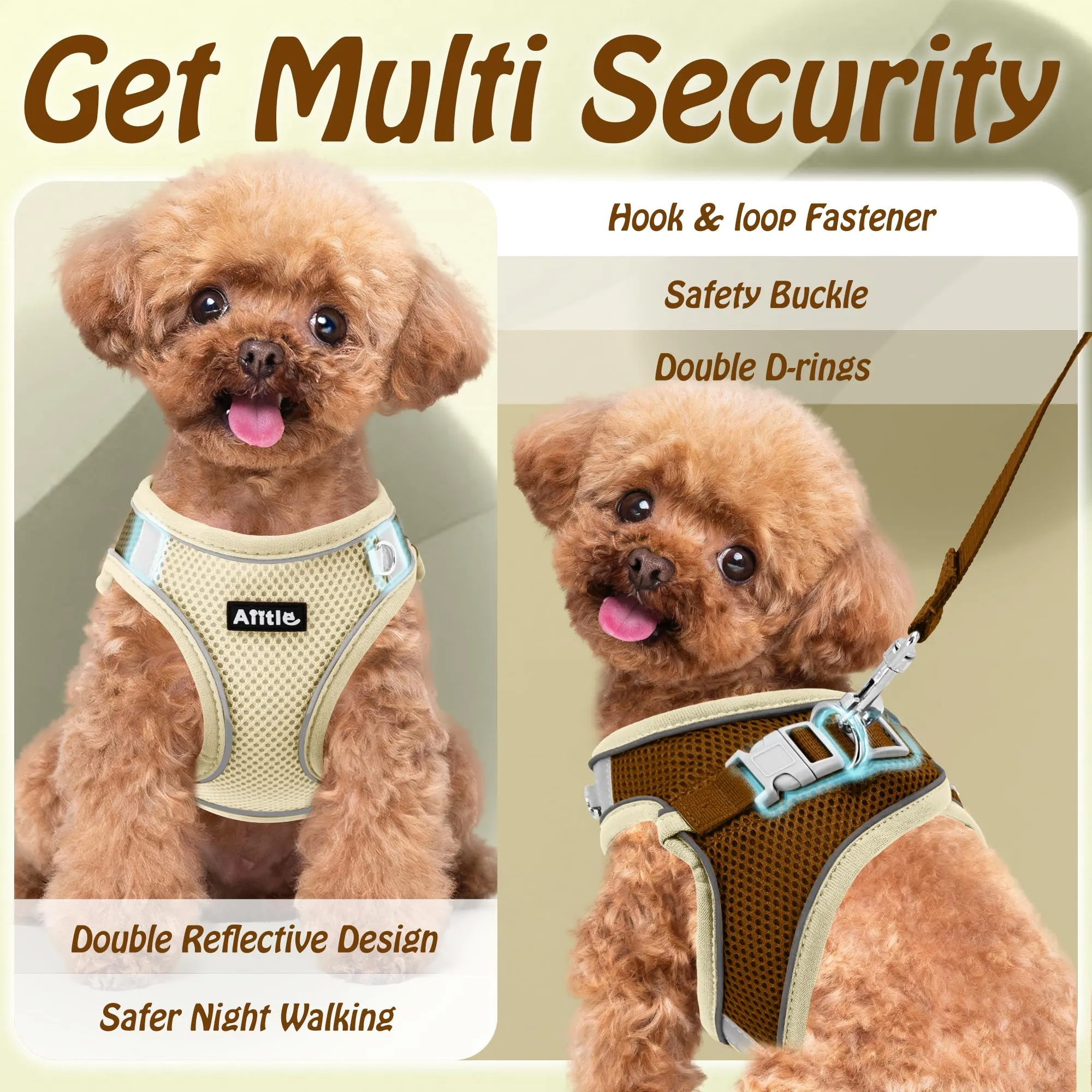 Aiitle Pettorina per Cuccioli con Guinzaglio, Rete Traspirante, Beige XXS - immagine 6