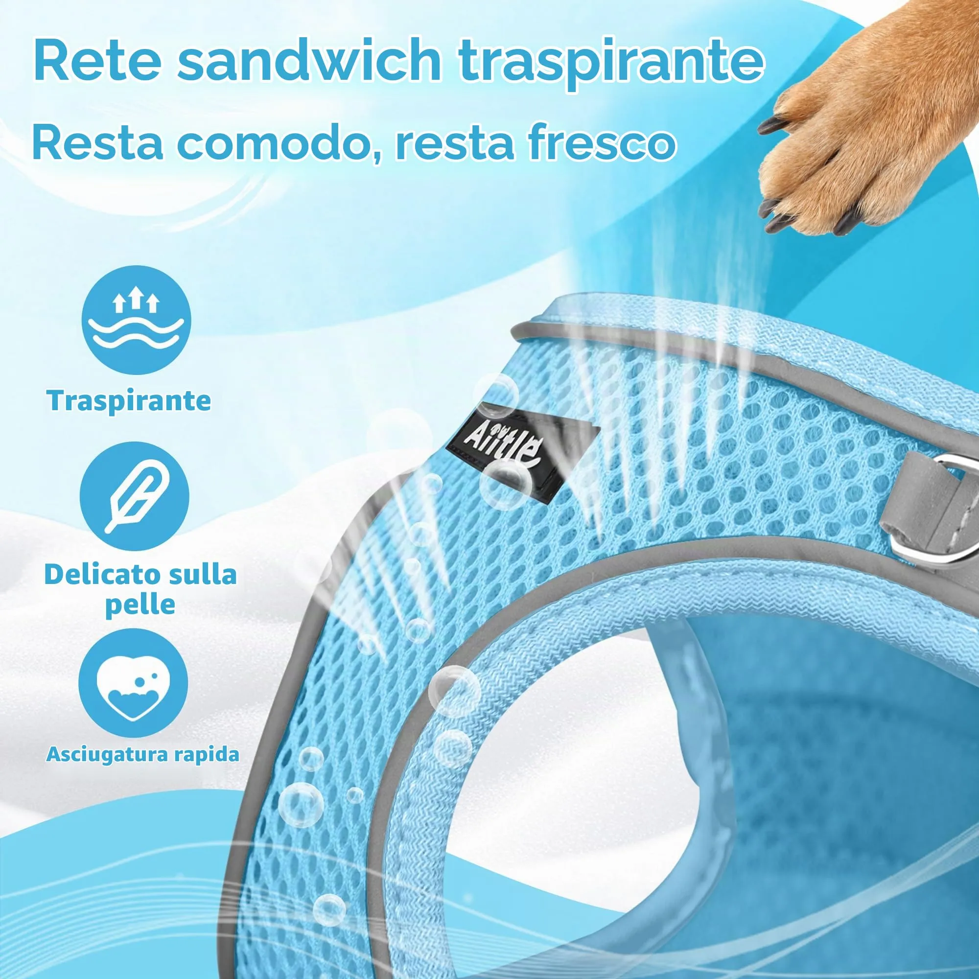 Aiitle Pettorina Anti-Tiro Regolabile con Guinzaglio, Blu Puro, S - immagine 5