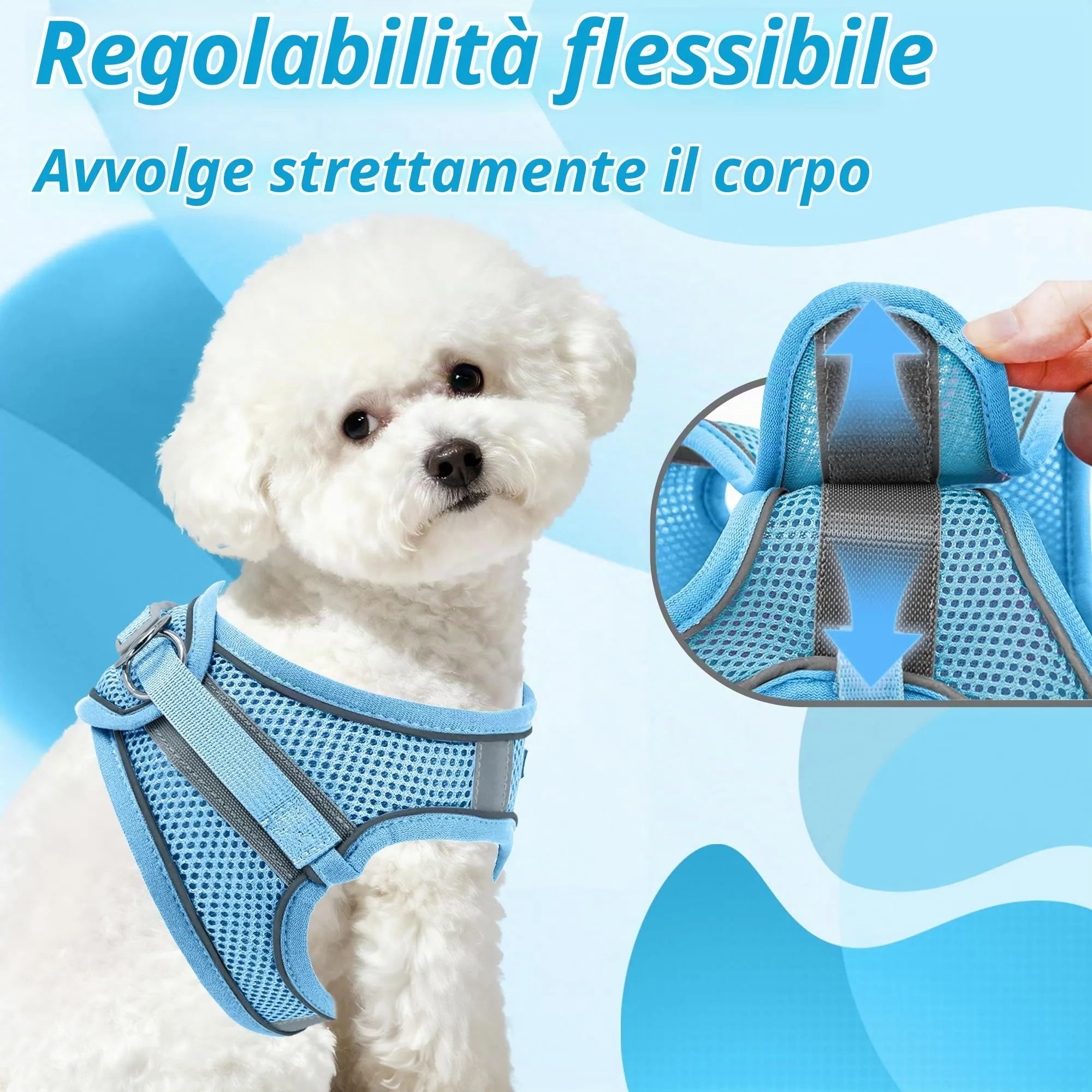 Aiitle Pettorina Anti-Tiro Regolabile con Guinzaglio, Blu Puro, S - immagine 9