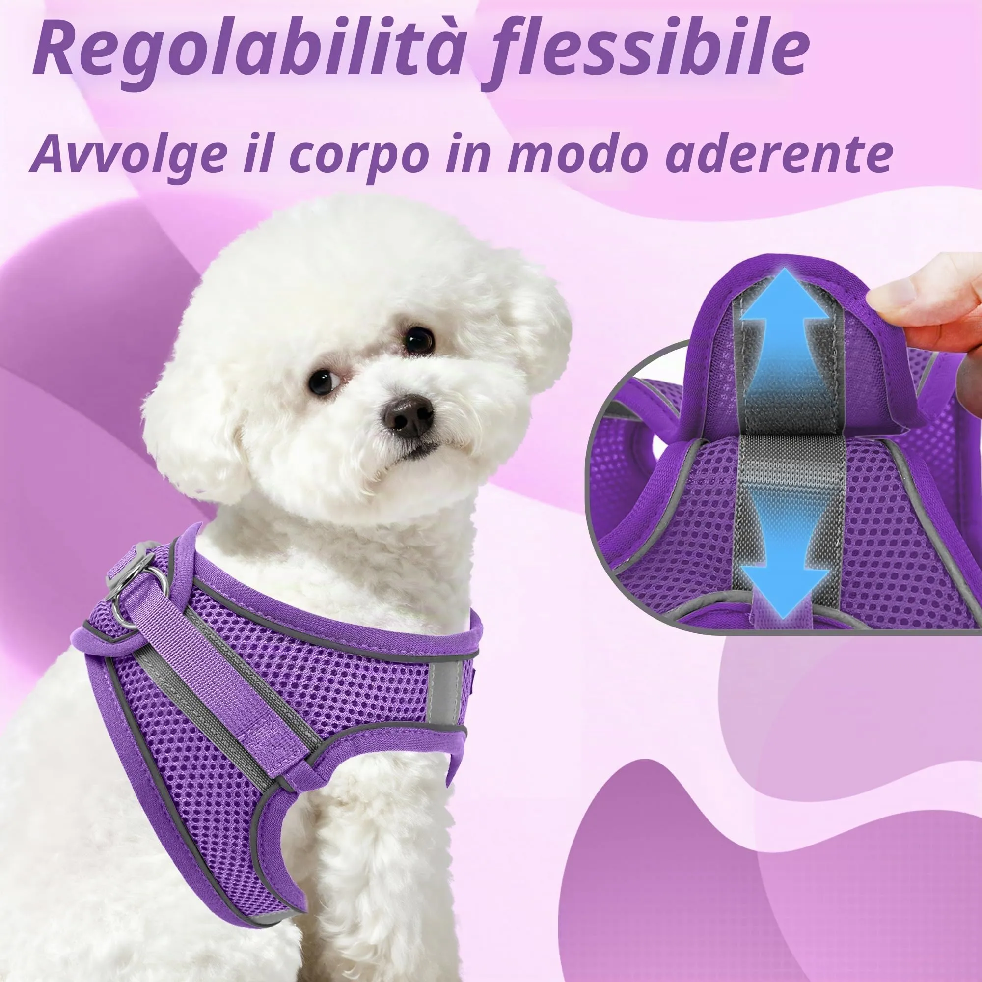 Aiitle Pettorina e Guinzaglio per Cani Anti-tiro e Anti-fuga con Fasce Riflettenti, Viola puro, M - immagine 4